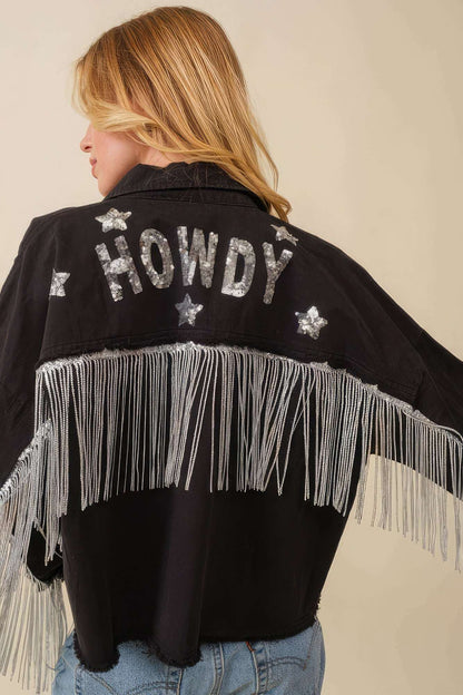 Howdy Sequin Fringe And Star Patches Jacket - The Diva Goddess