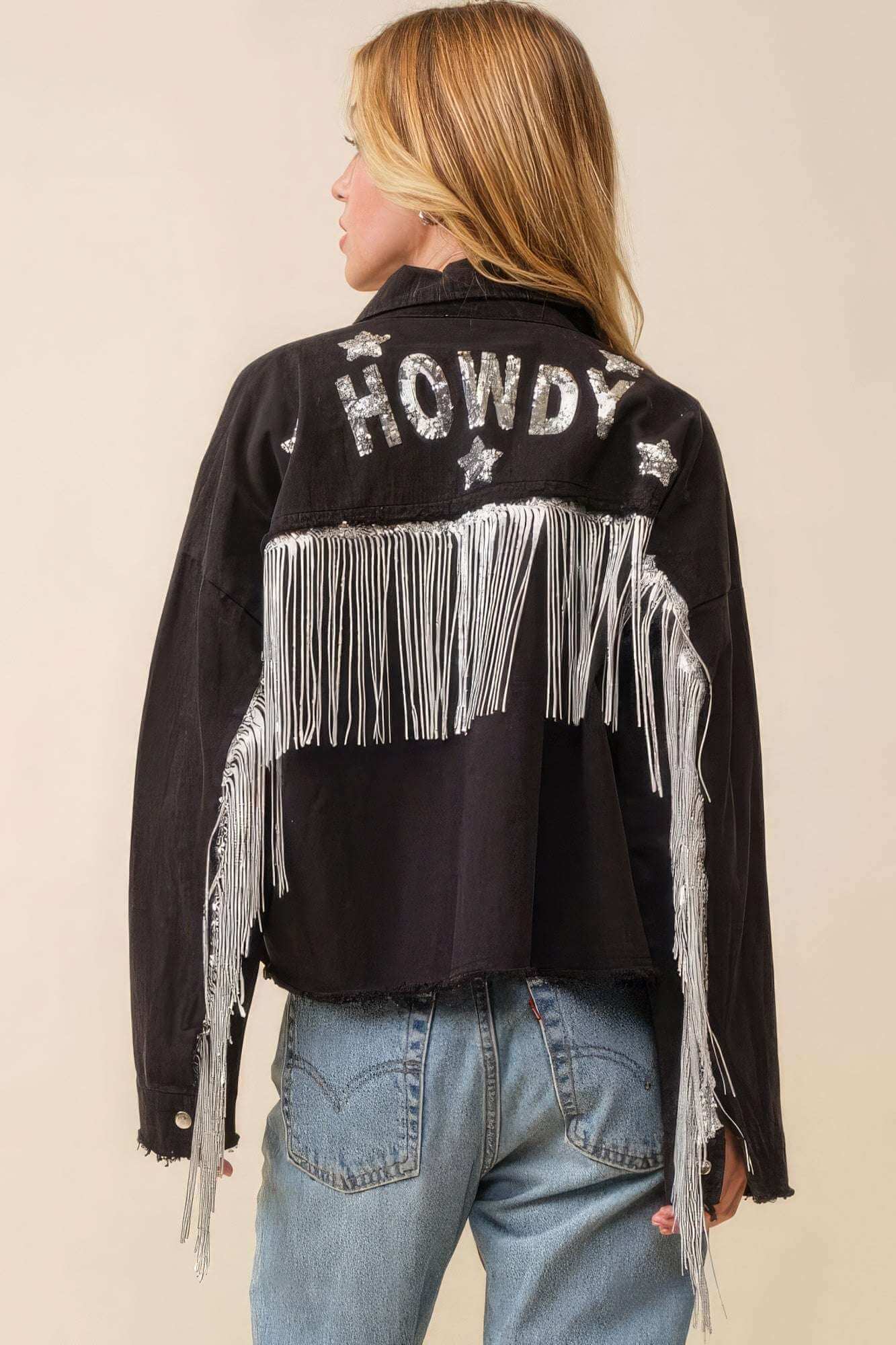 Howdy Sequin Fringe And Star Patches Jacket - The Diva Goddess