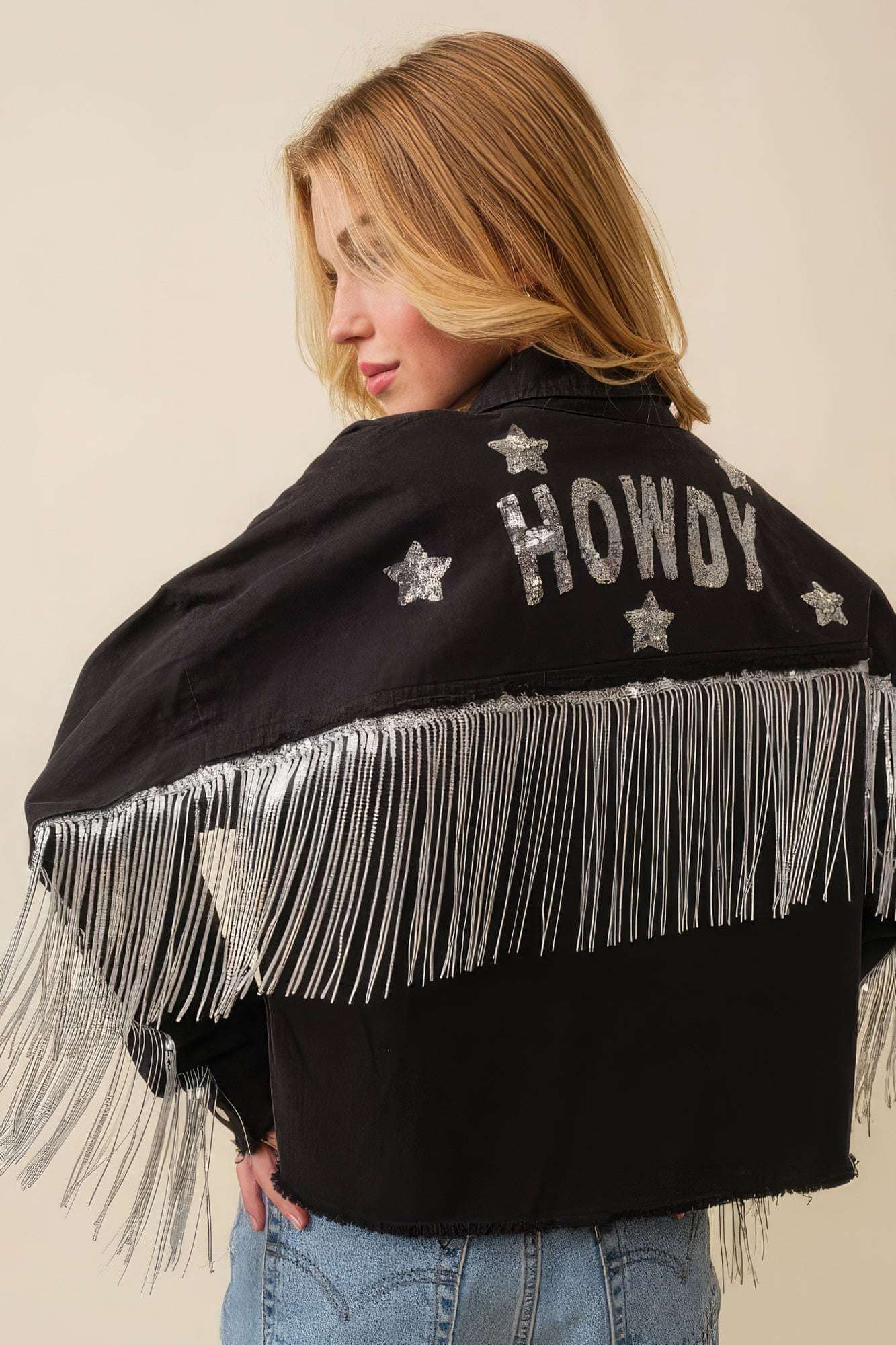 Howdy Sequin Fringe And Star Patches Jacket - The Diva Goddess