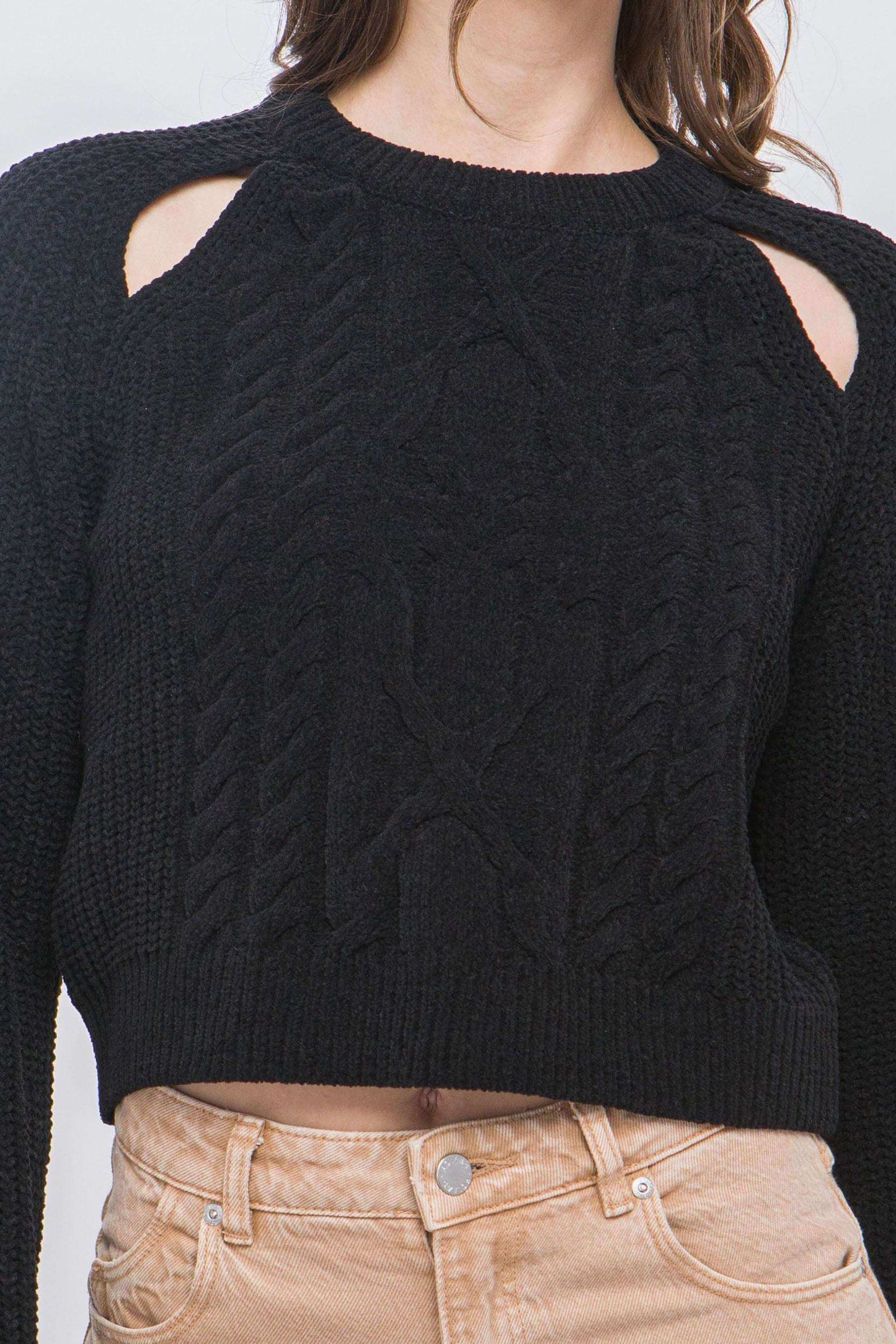 Knit Pullover Sweater With Cold Shoulder Detail - The Diva Goddess