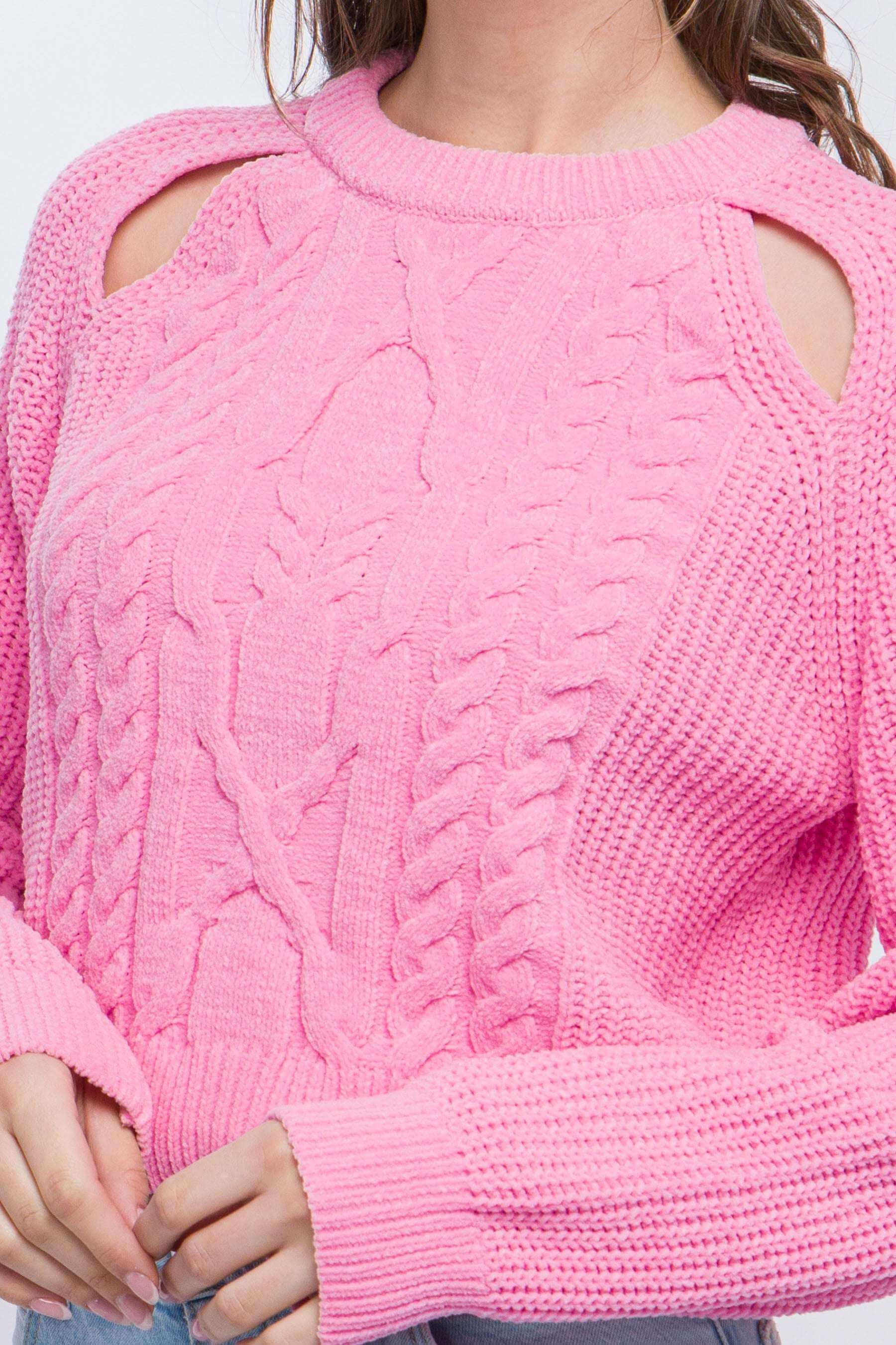 Knit Pullover Sweater With Cold Shoulder Detail - The Diva Goddess