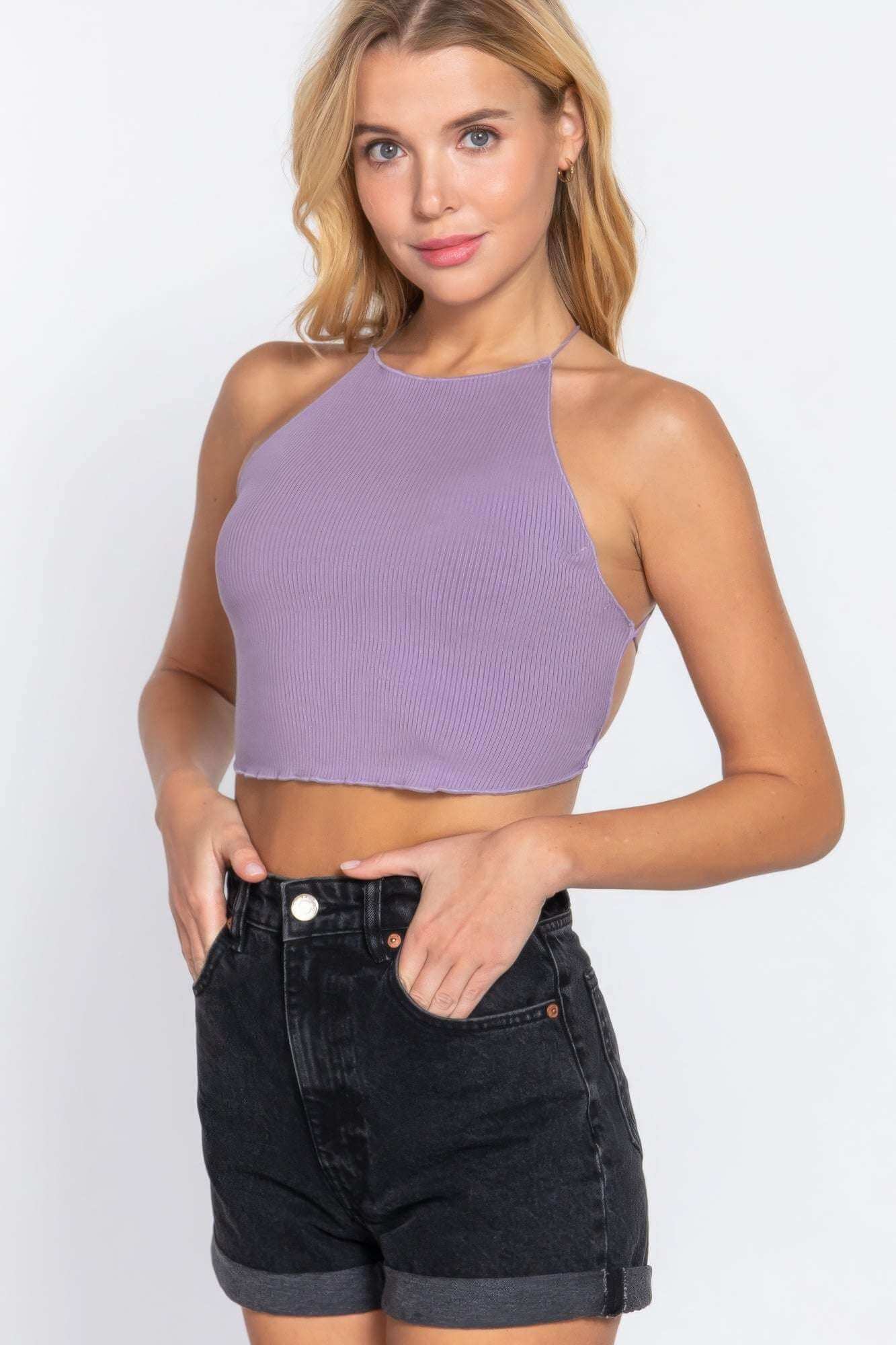 Lace Up Open Cross Back Crop Cami - The Diva Goddess