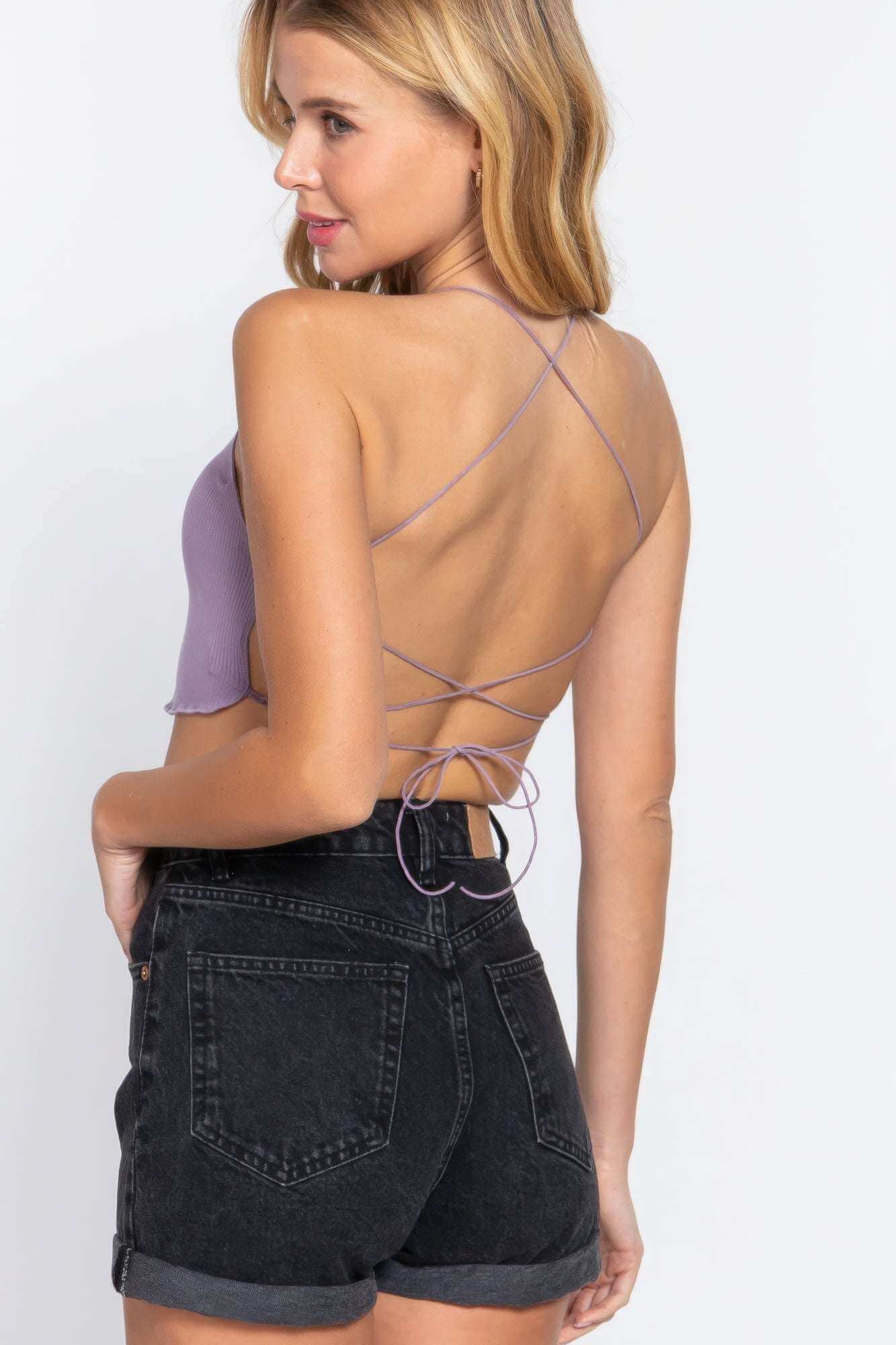 Lace Up Open Cross Back Crop Cami - The Diva Goddess