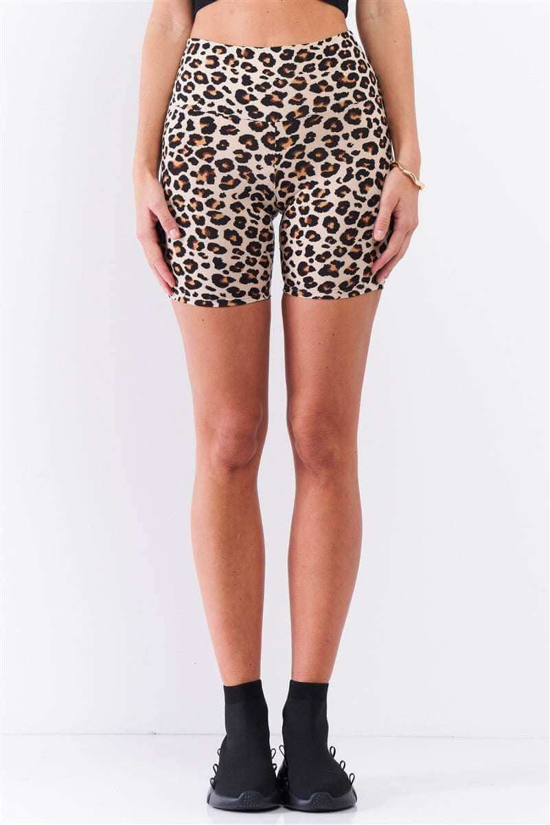 Leopard Print High Waisted Fitted Yoga Biker Shorts - The Diva Goddess