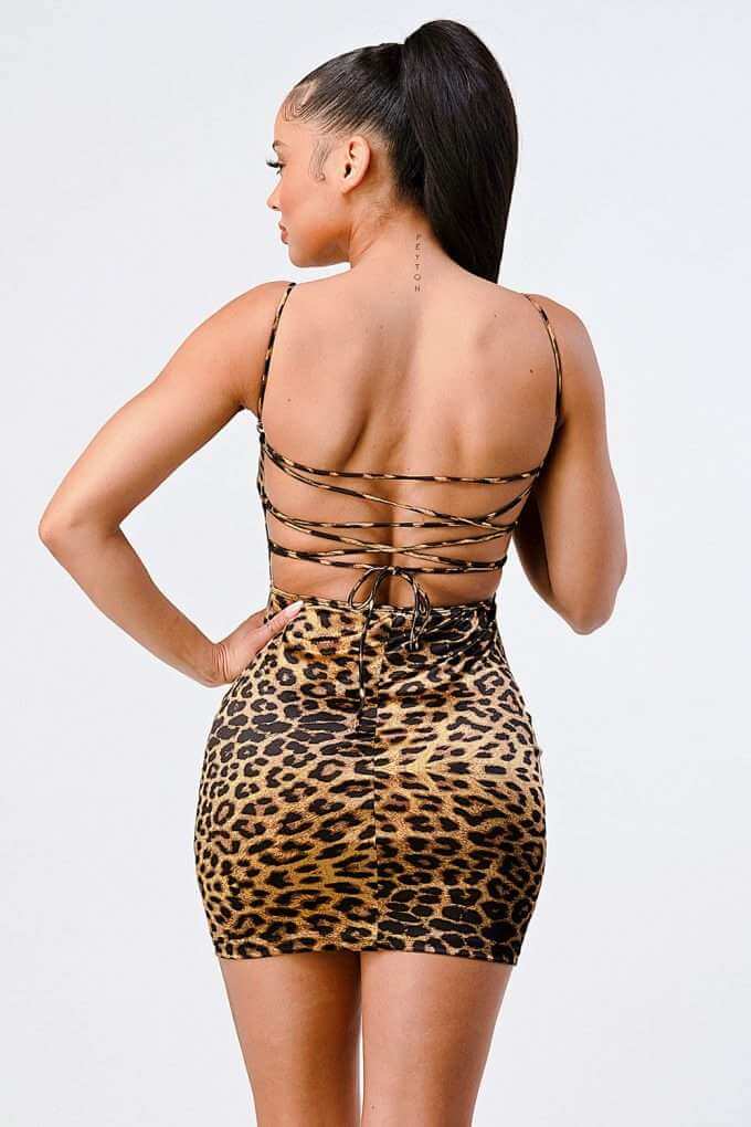 Leopard Print Knit Satin Mini Dress - The Diva Goddess