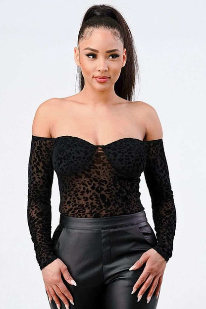 Leopard Print Off Shoulder Bodysuit - The Diva Goddess