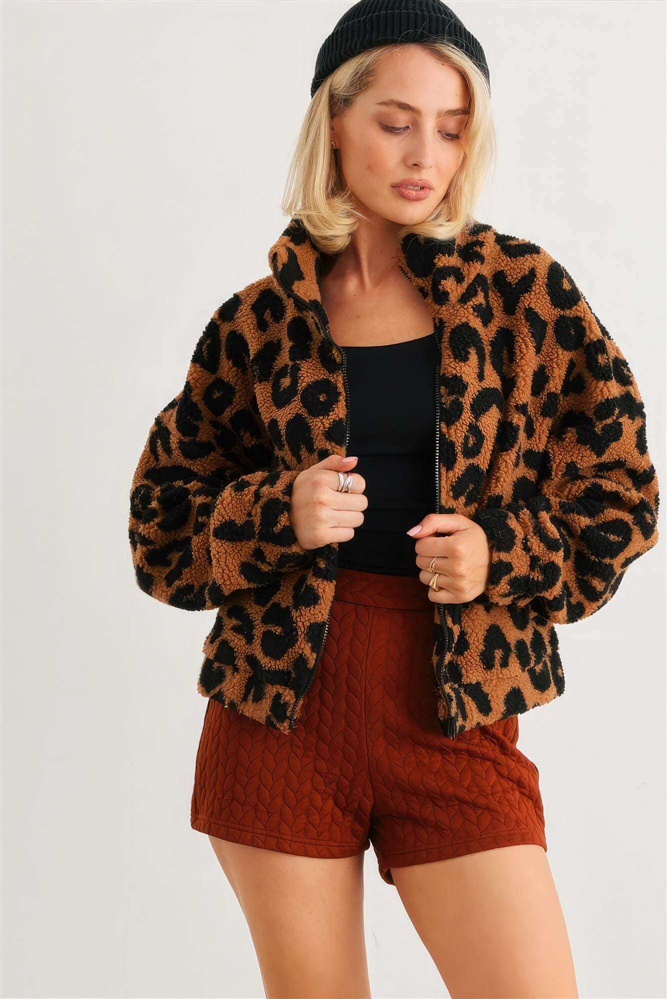 Leopard Teddy Zip-up Two Pocket Jacket - The Diva Goddess