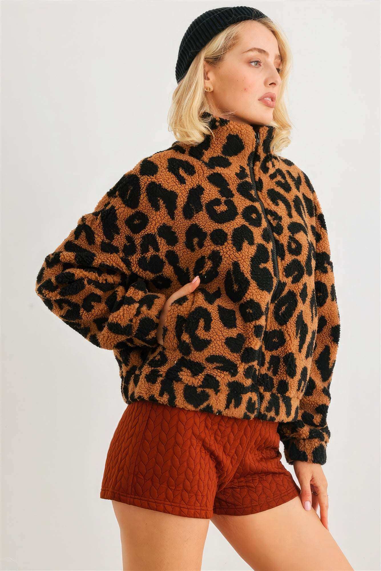 Leopard Teddy Zip-up Two Pocket Jacket - The Diva Goddess