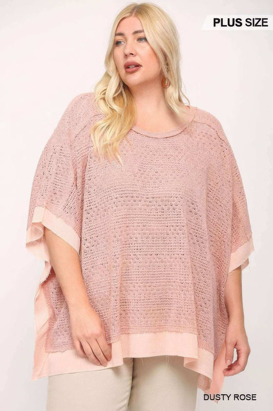 Light Knit And Woven Mixed Boxy Top With Poncho Sleeve - The Diva Goddess