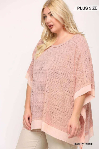 Light Knit And Woven Mixed Boxy Top With Poncho Sleeve - The Diva Goddess