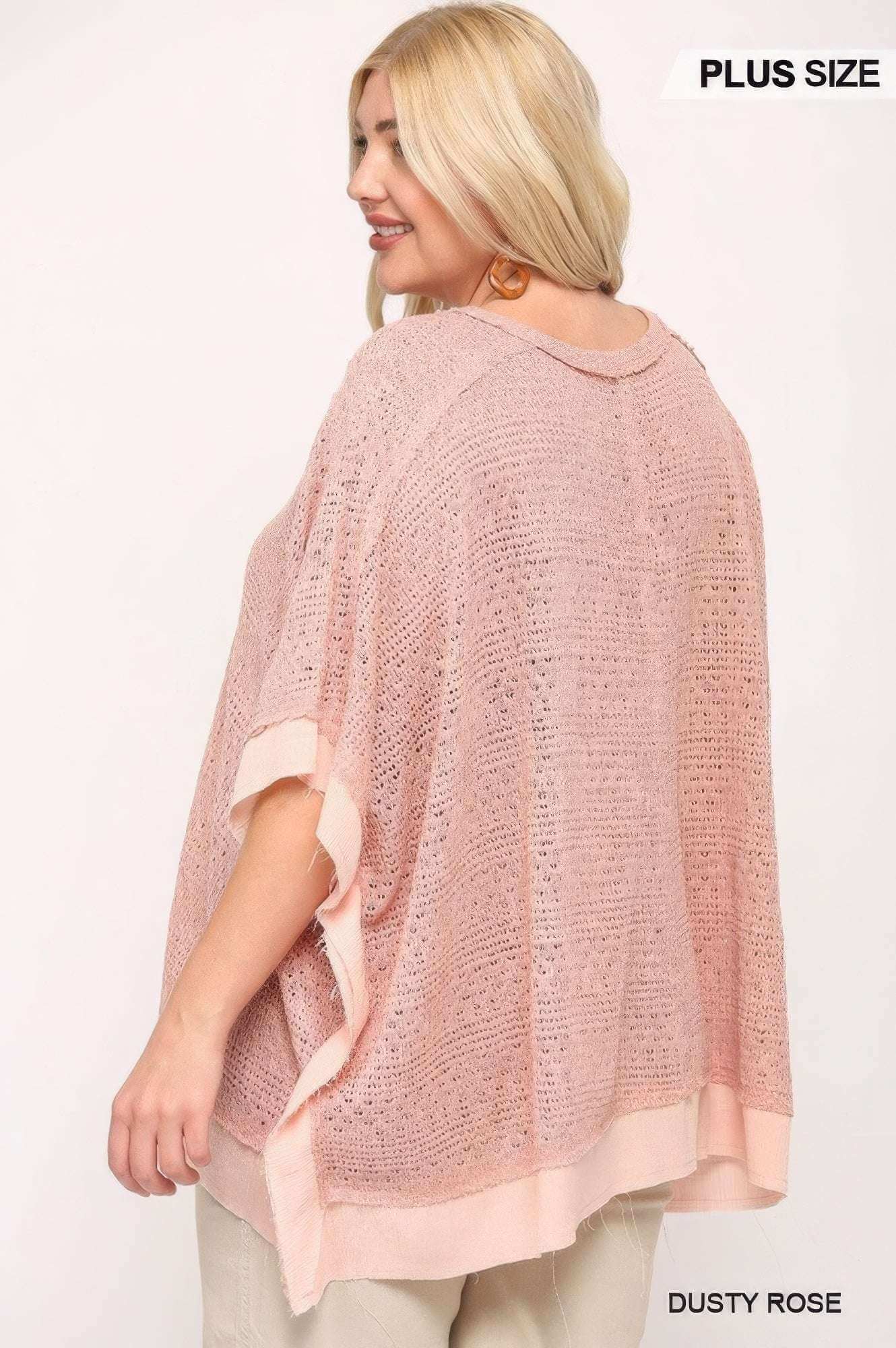 Light Knit And Woven Mixed Boxy Top With Poncho Sleeve - The Diva Goddess