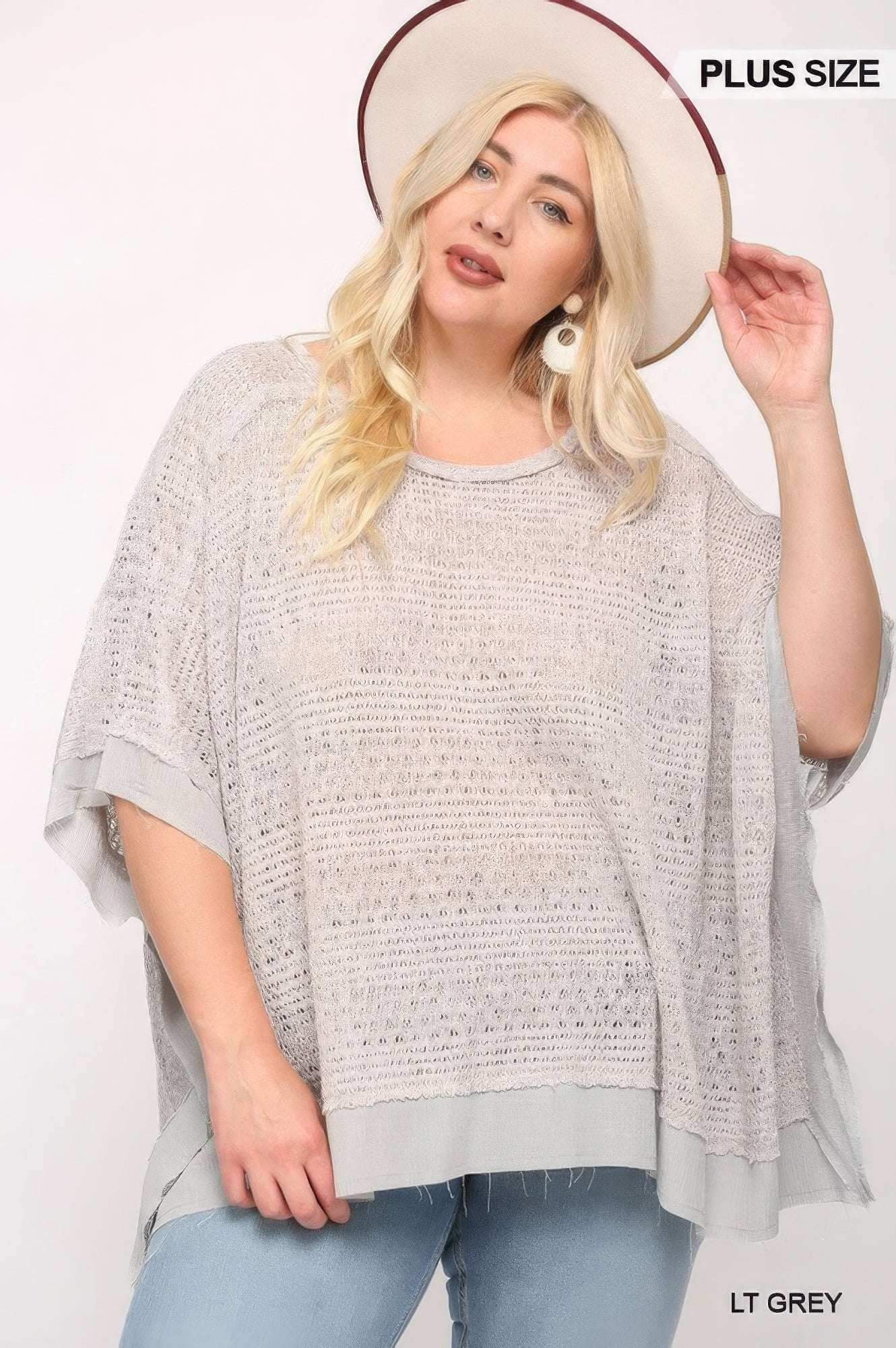 Light Knit And Woven Mixed Boxy Top With Poncho Sleeve - The Diva Goddess