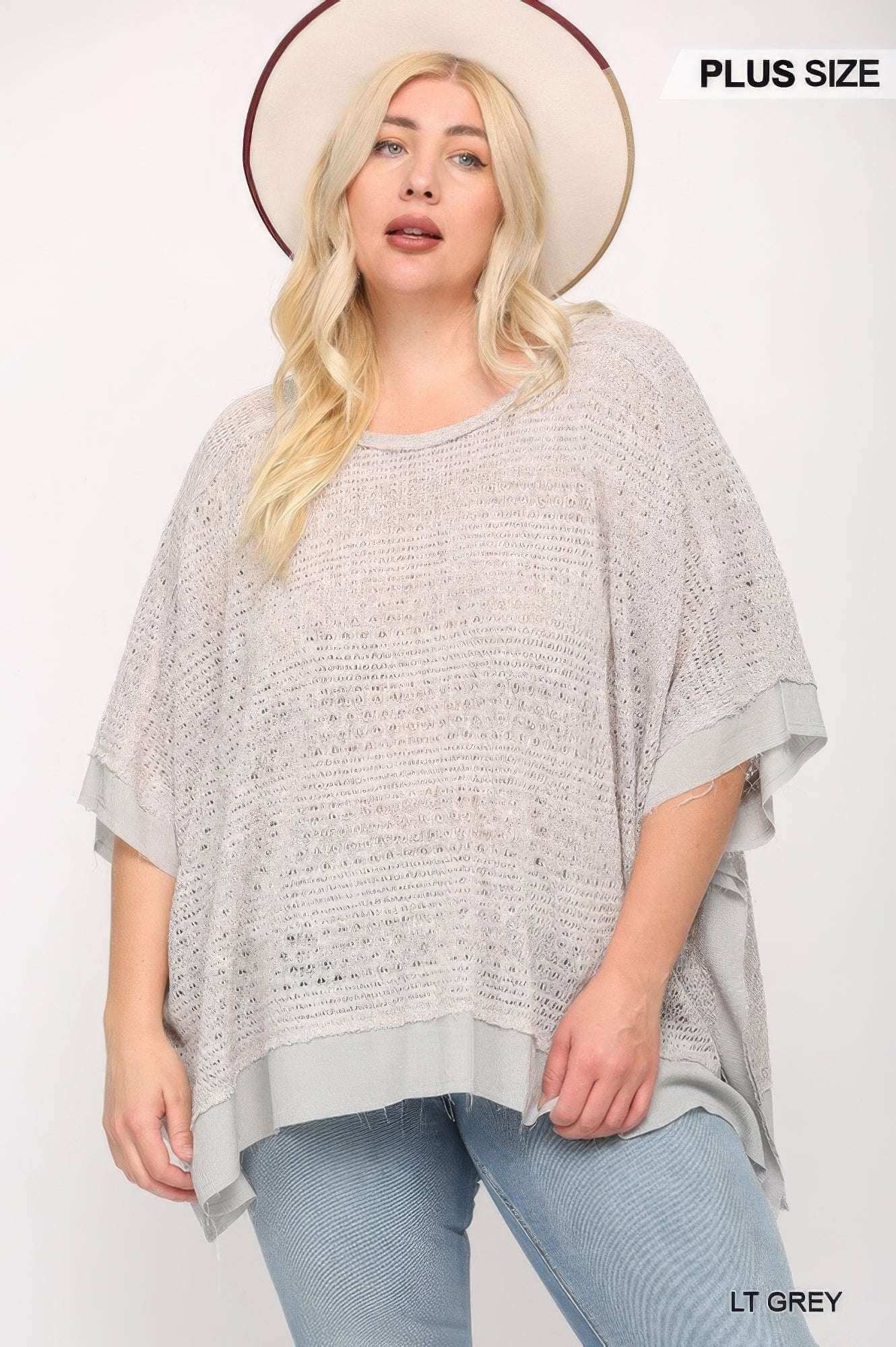 Light Knit And Woven Mixed Boxy Top With Poncho Sleeve - The Diva Goddess