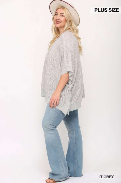 Light Knit And Woven Mixed Boxy Top With Poncho Sleeve - The Diva Goddess