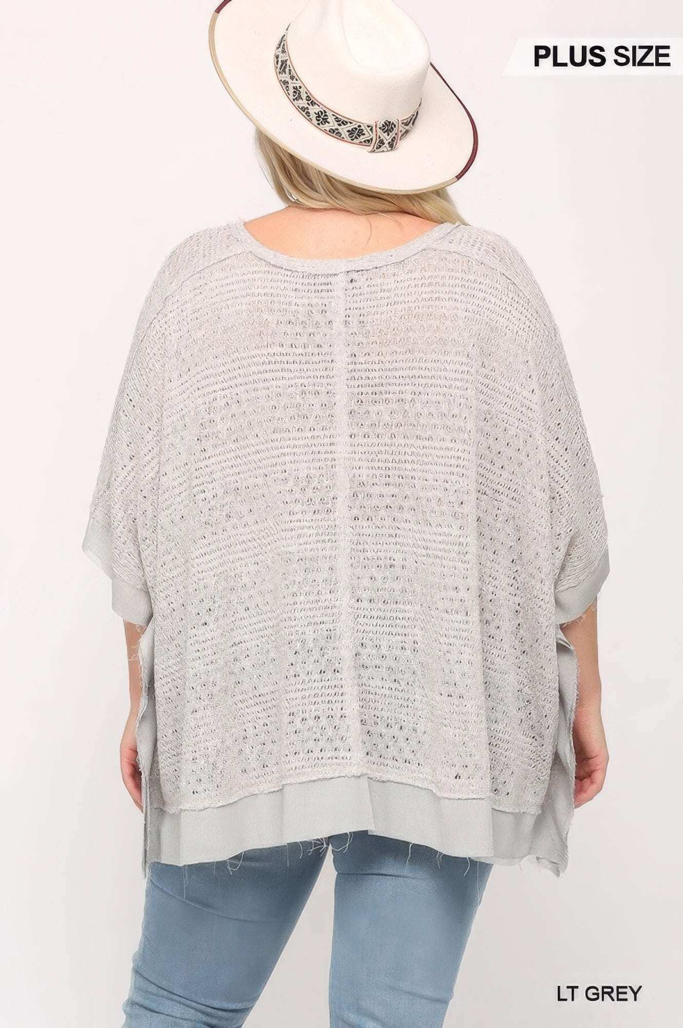 Light Knit And Woven Mixed Boxy Top With Poncho Sleeve - The Diva Goddess