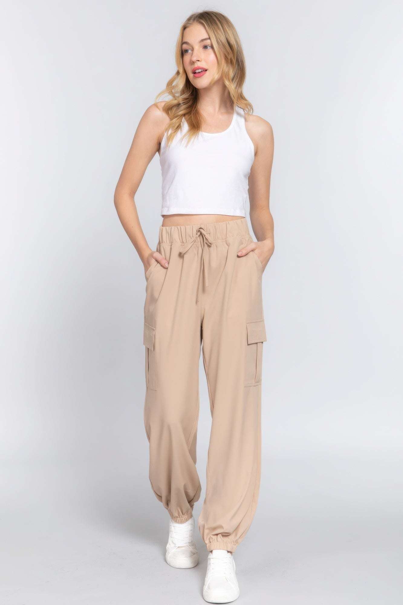 Light Weight Stretch Woven Cargo Jogger Pants - The Diva Goddess