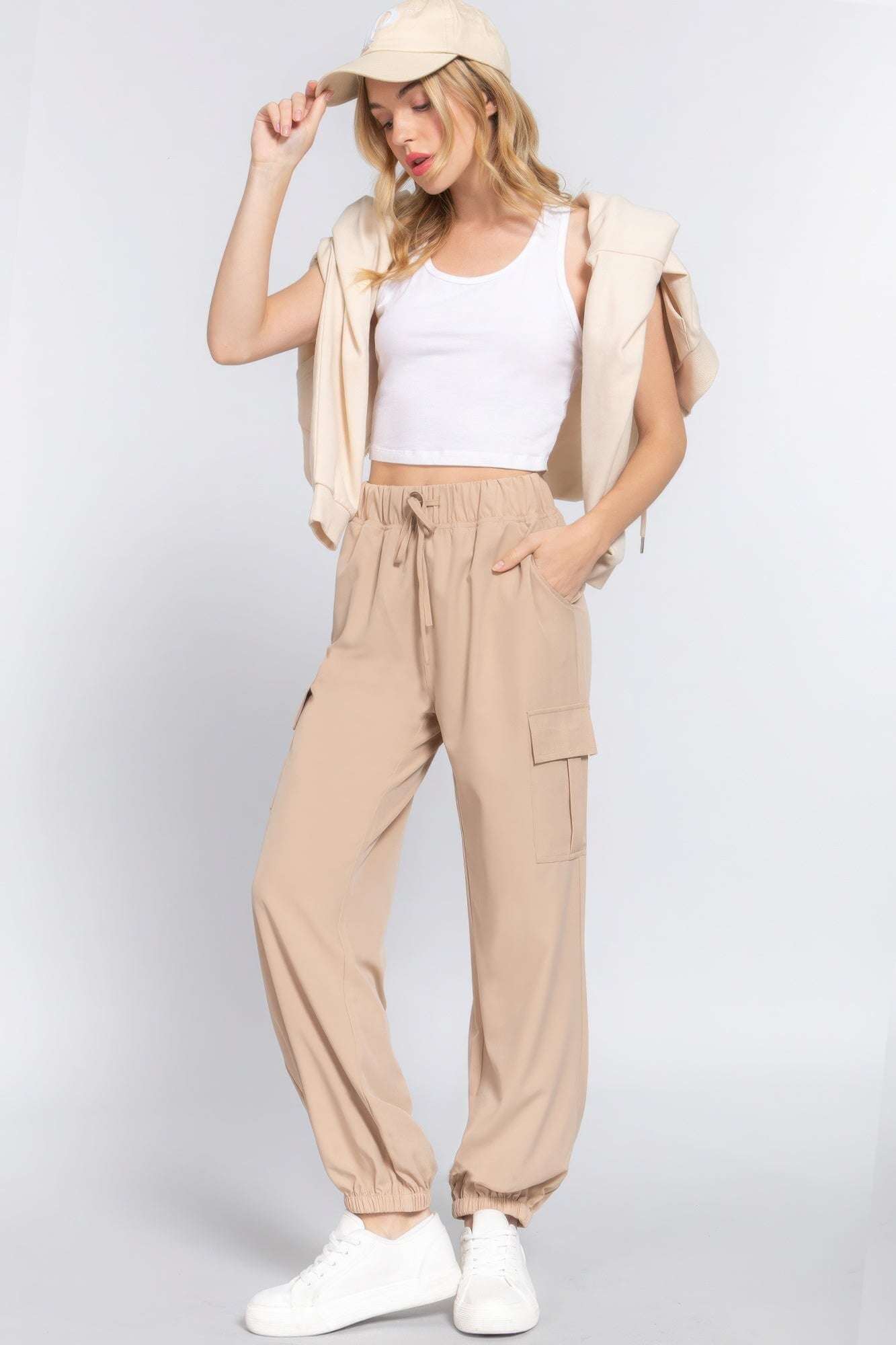 Light Weight Stretch Woven Cargo Jogger Pants - The Diva Goddess