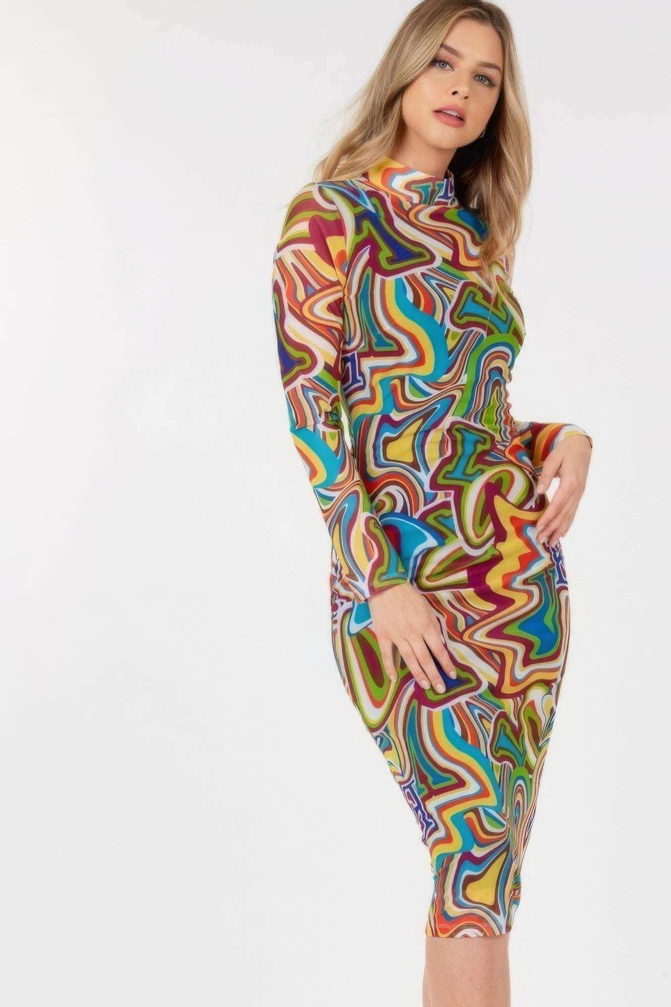 Long Sleeve Bodycon With Letter Print - The Diva Goddess