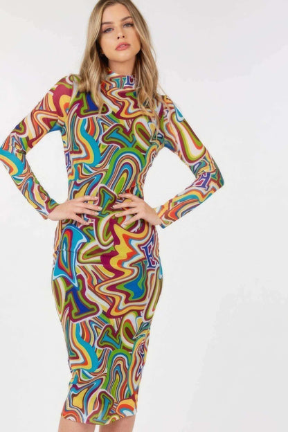 Long Sleeve Bodycon With Letter Print - The Diva Goddess