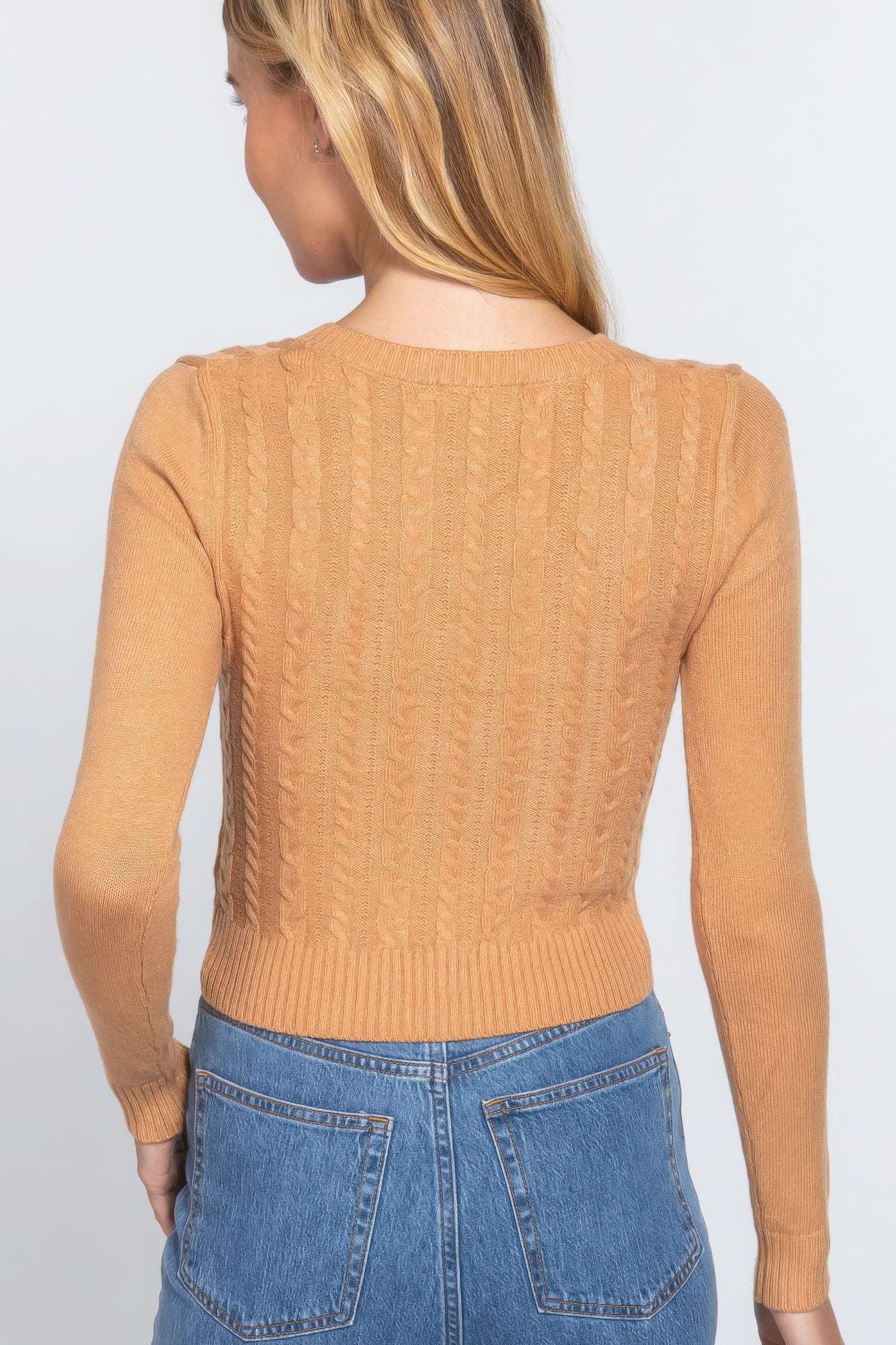 Long Sleeve V-neck Cable Sweater - The Diva Goddess