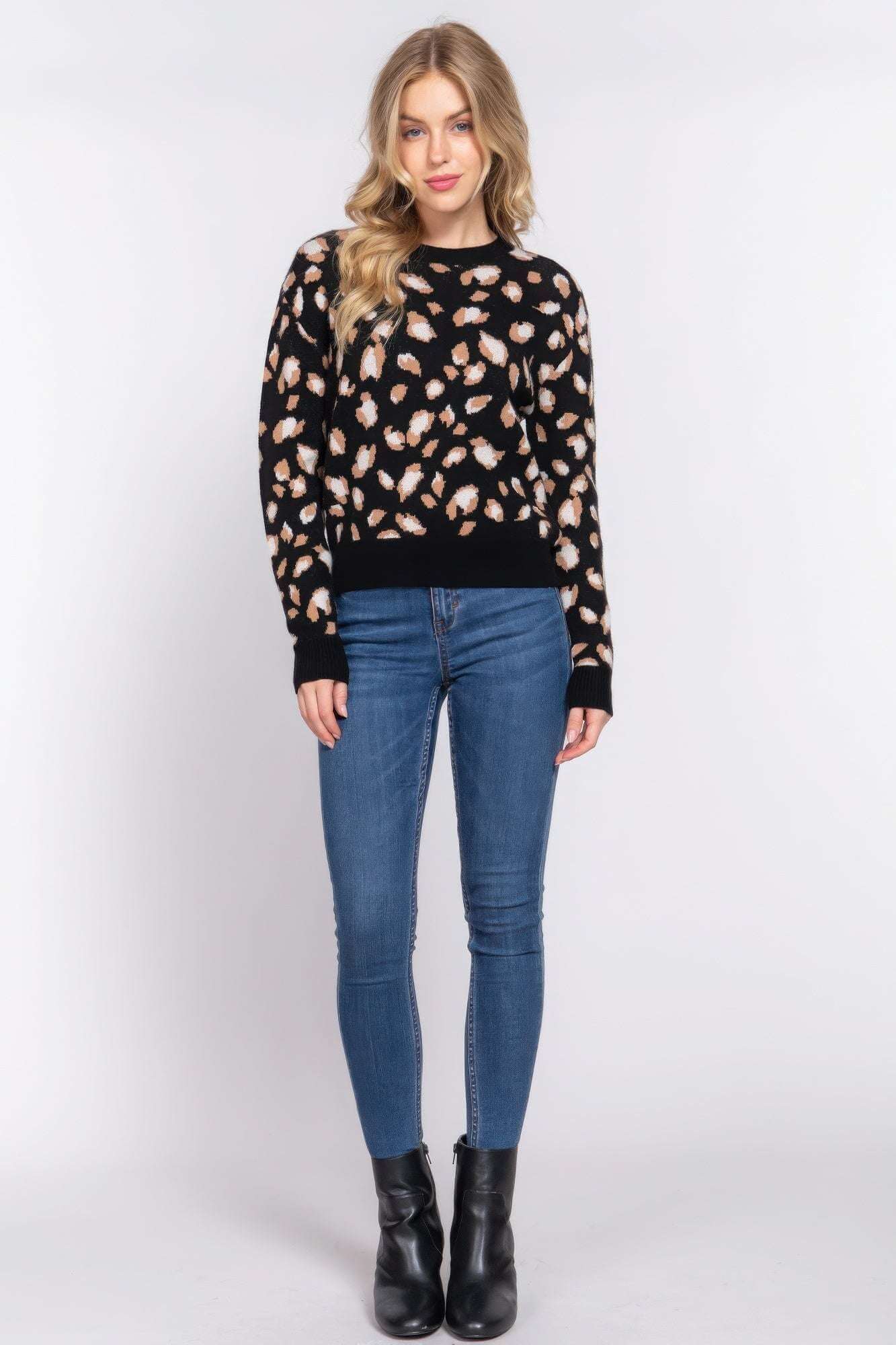 Long Slv Animal Jacquard Sweater - The Diva Goddess