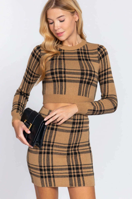 Long Slv Check Crop Sweater - The Diva Goddess