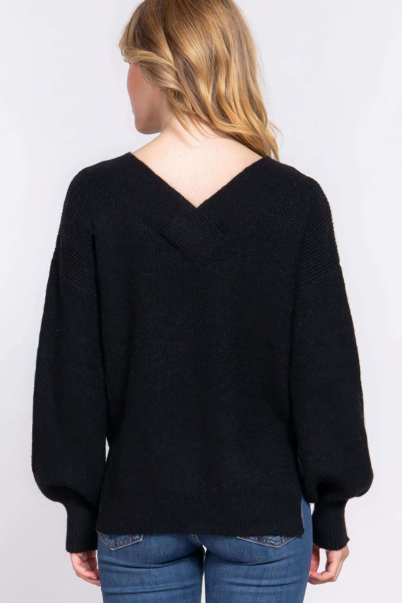 Long Slv Double V-neck Sweater - The Diva Goddess