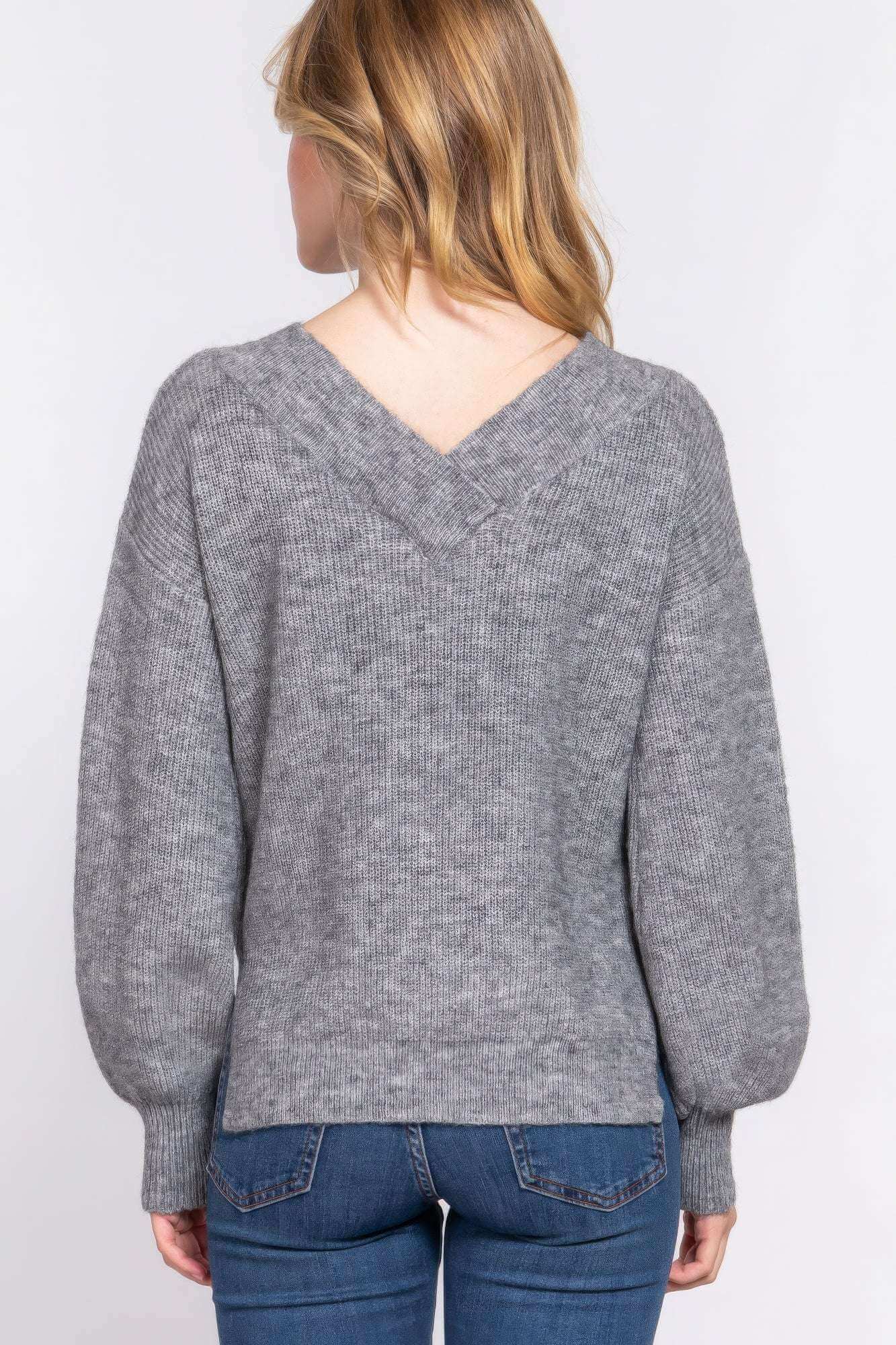 Long Slv Double V-neck Sweater - The Diva Goddess