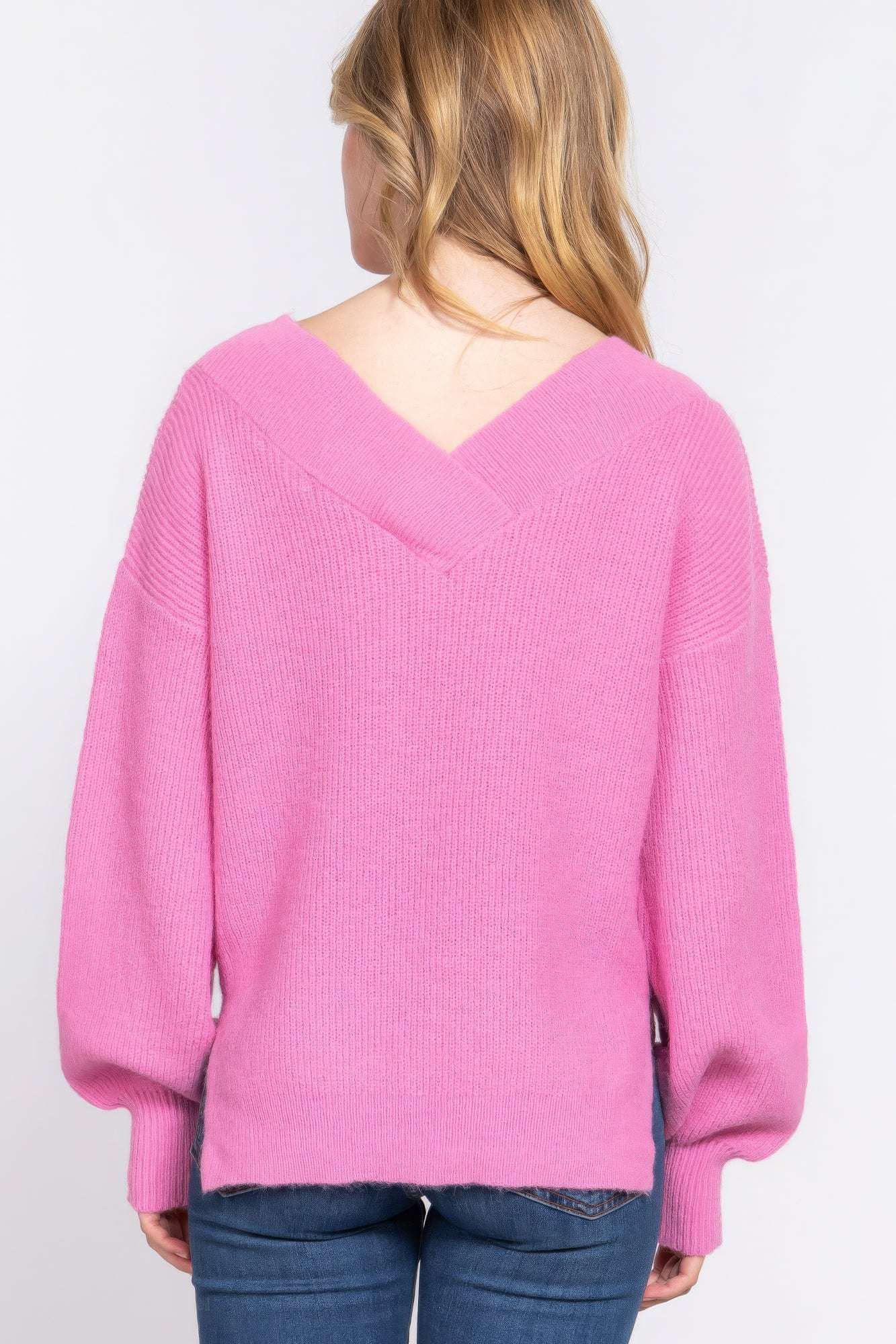 Long Slv Double V-neck Sweater - The Diva Goddess