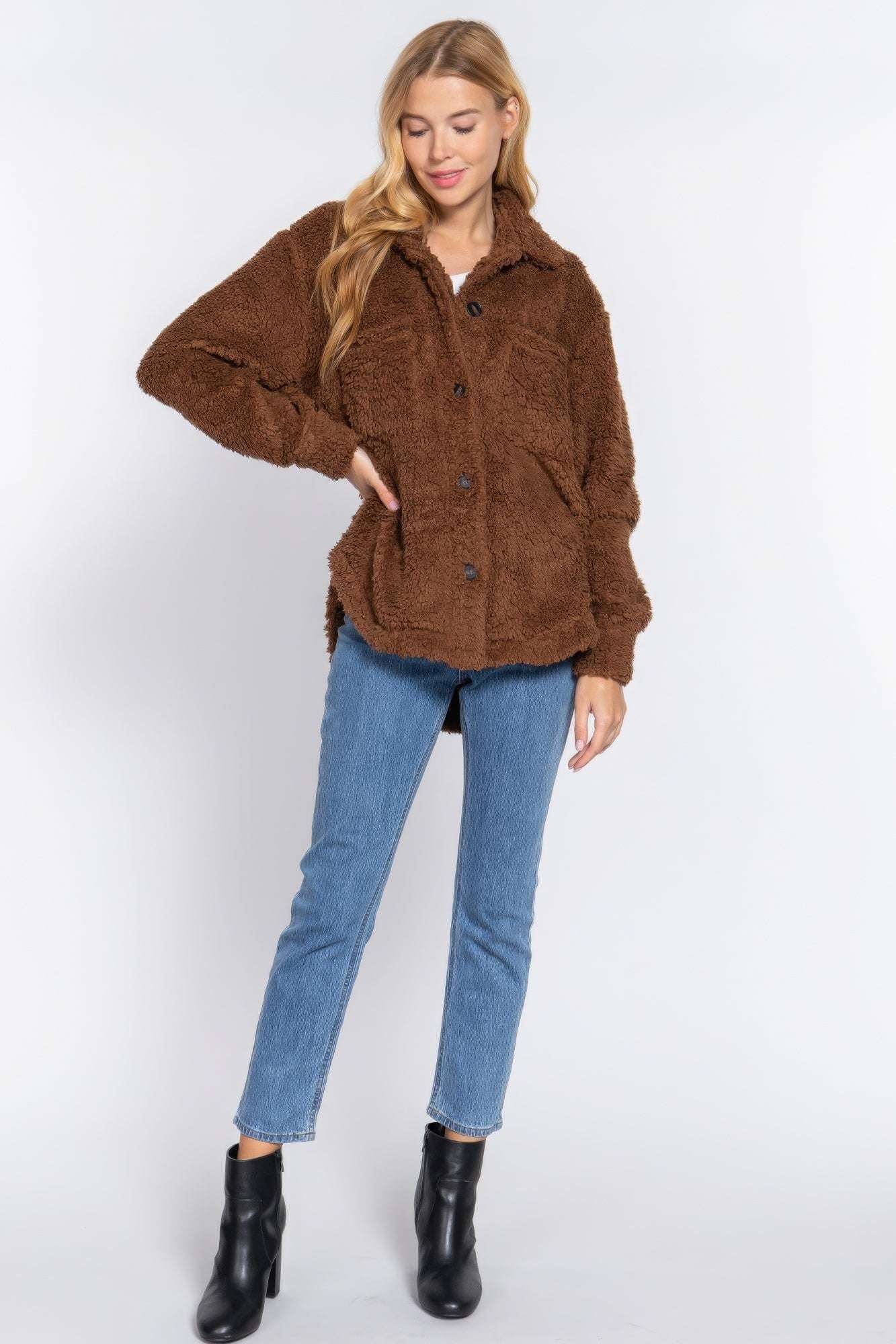 Long Slv Flap Pocket Oversize Jacket - The Diva Goddess