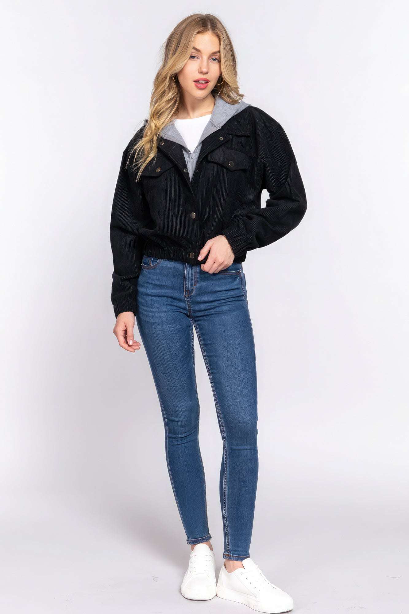 Long Slv Hoodie Corduroy Jacket - The Diva Goddess