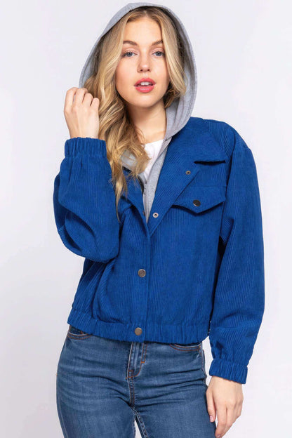 Long Slv Hoodie Corduroy Jacket - The Diva Goddess