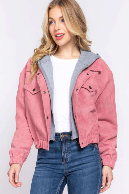 Long Slv Hoodie Corduroy Jacket - The Diva Goddess