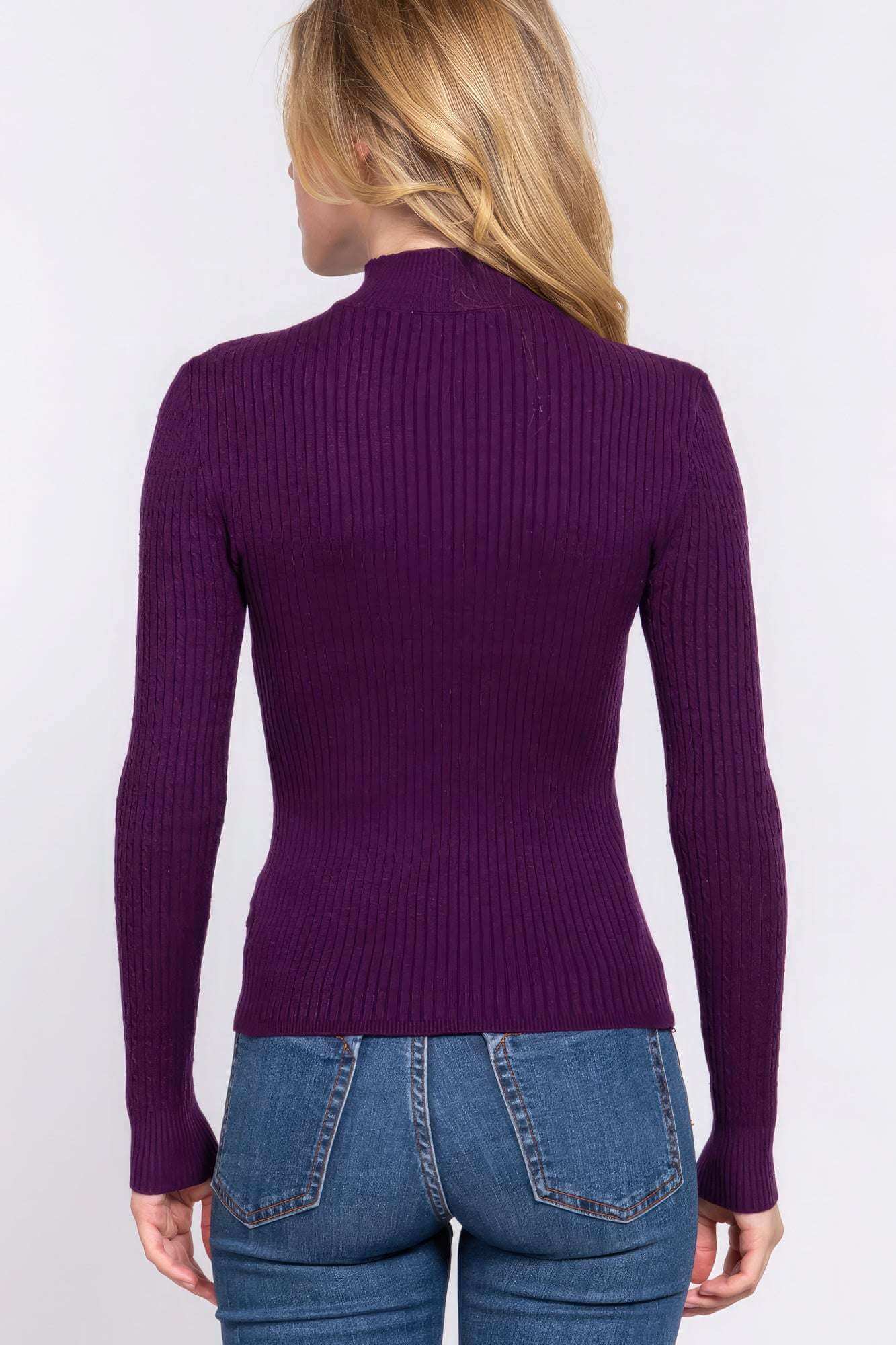 Long Slv Mock Neck Rib Sweater - The Diva Goddess