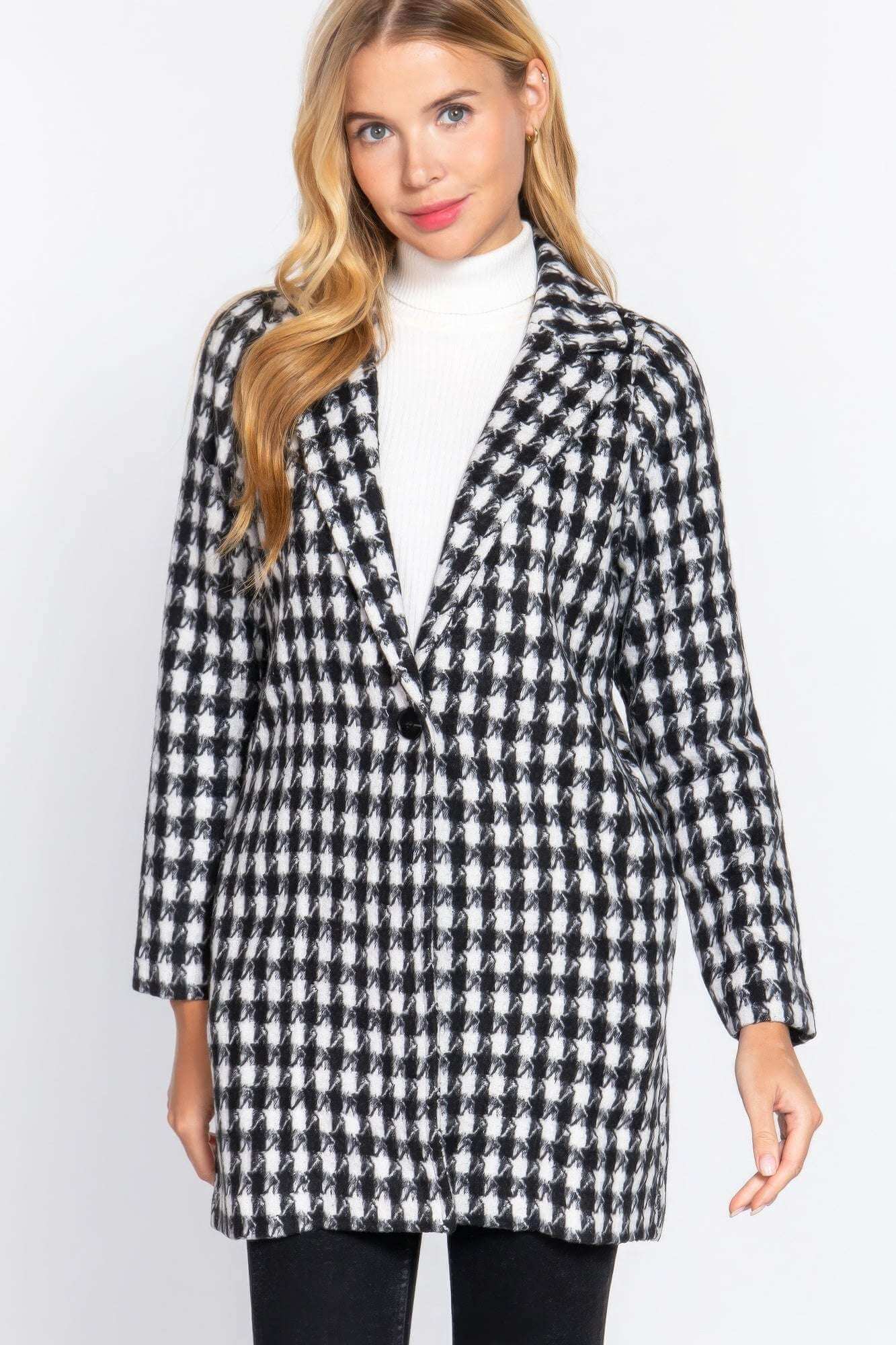 Long Slv One Button Jacquard Jacket - The Diva Goddess