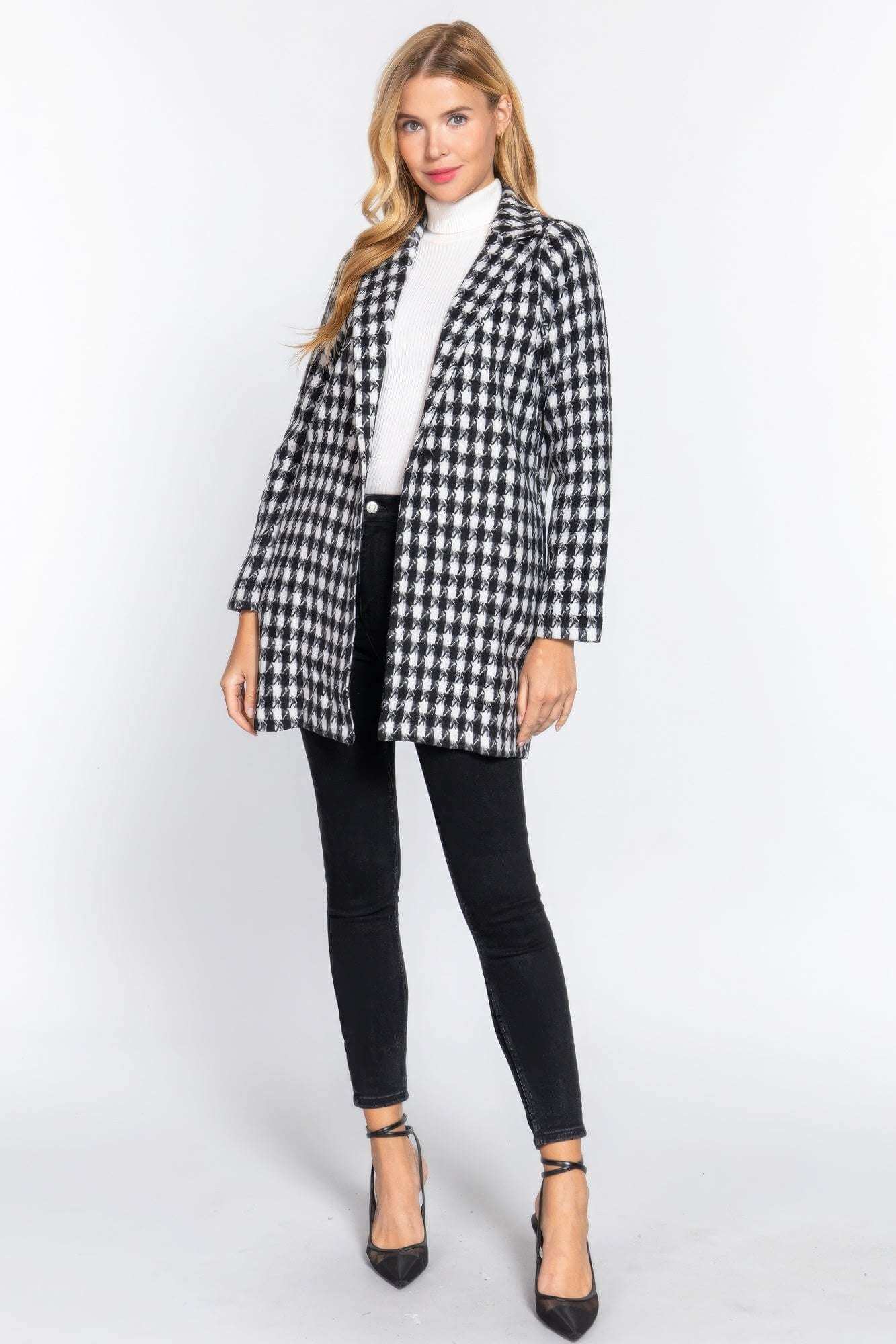 Long Slv One Button Jacquard Jacket - The Diva Goddess