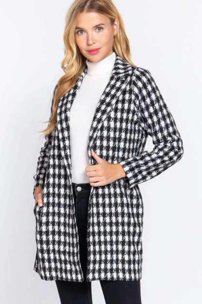 Long Slv One Button Jacquard Jacket - The Diva Goddess