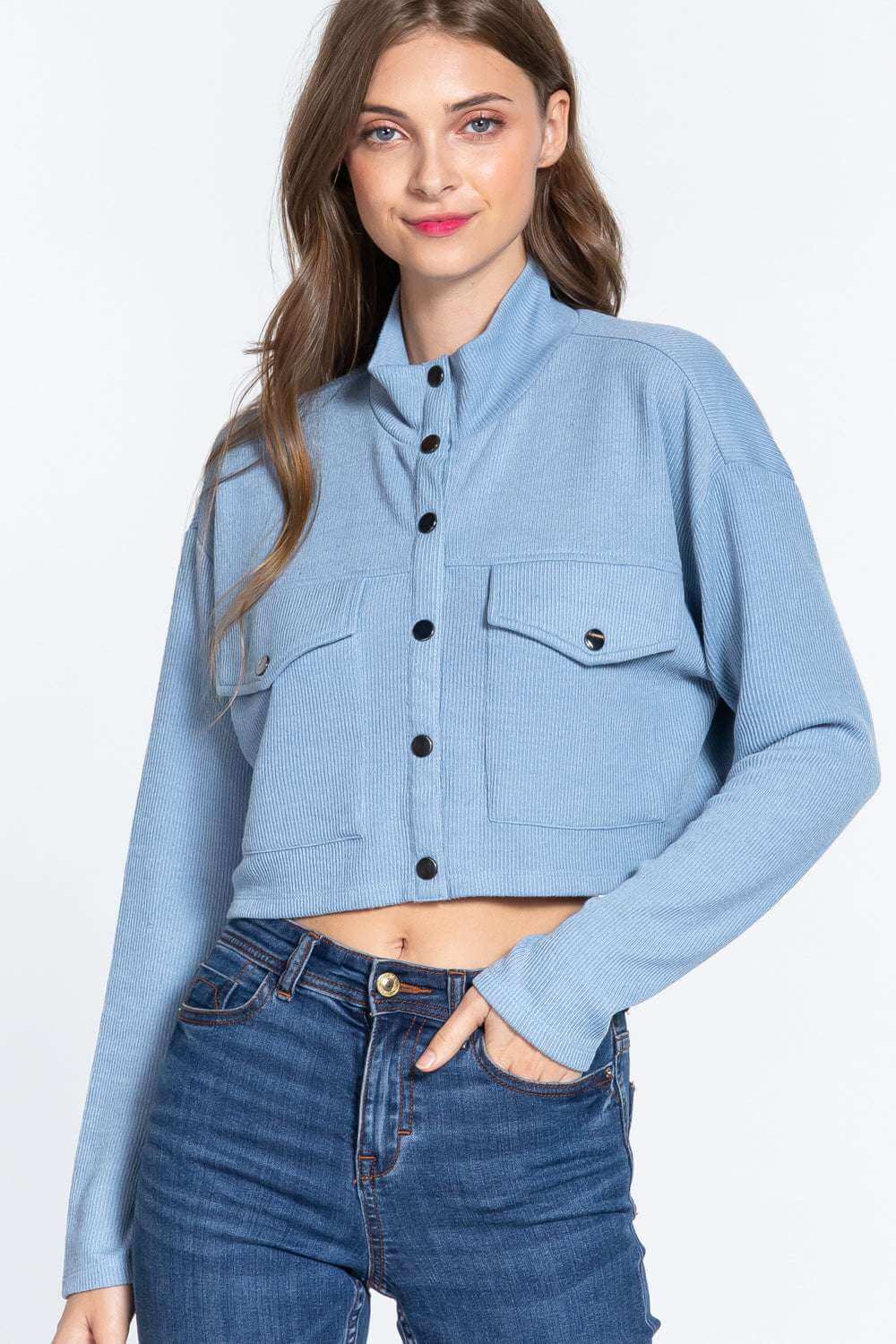 Long Slv Snap Button Crop Jacket - The Diva Goddess