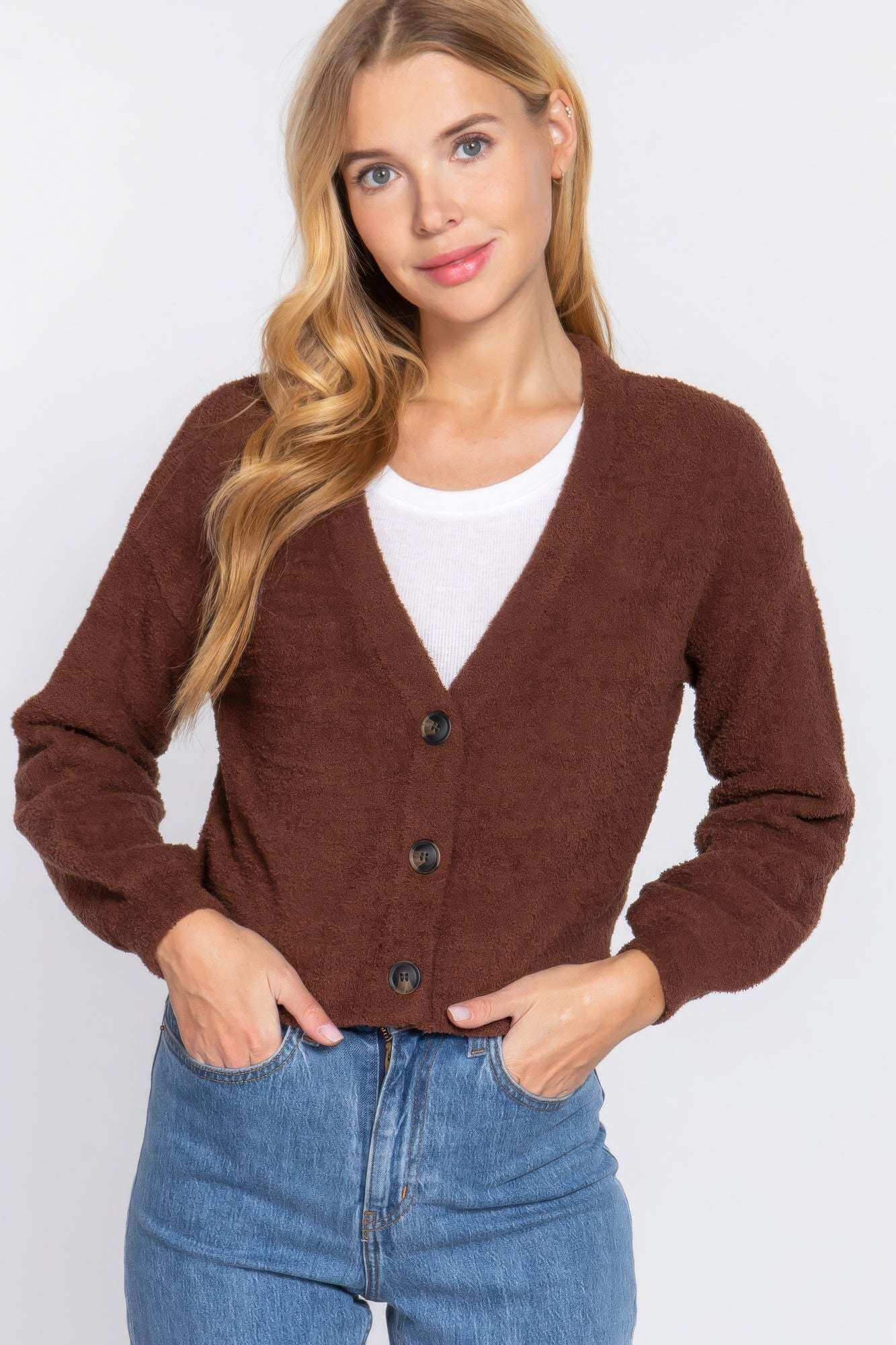 Long Slv V-neck Sweater Cardigan - The Diva Goddess