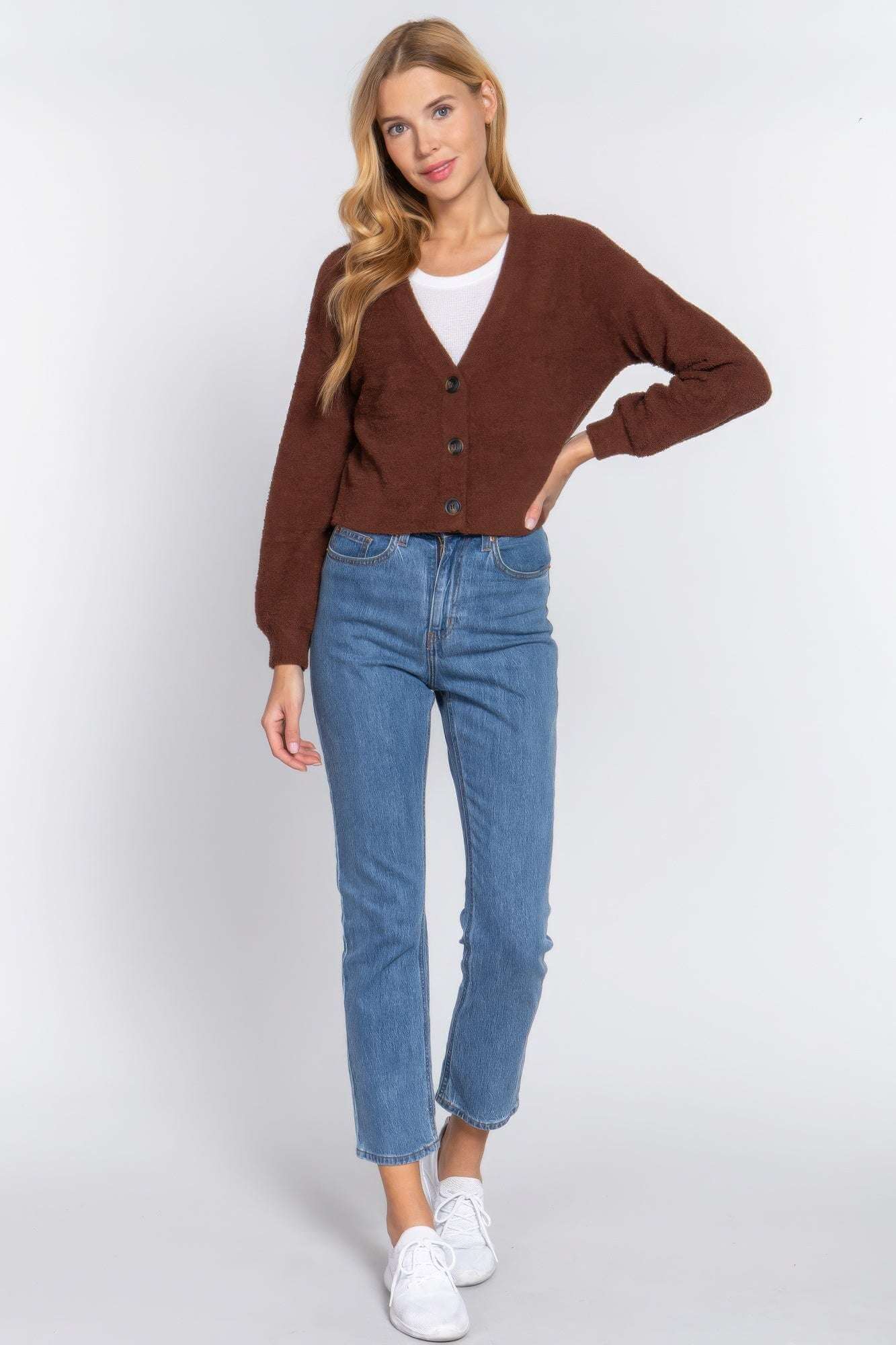 Long Slv V-neck Sweater Cardigan - The Diva Goddess