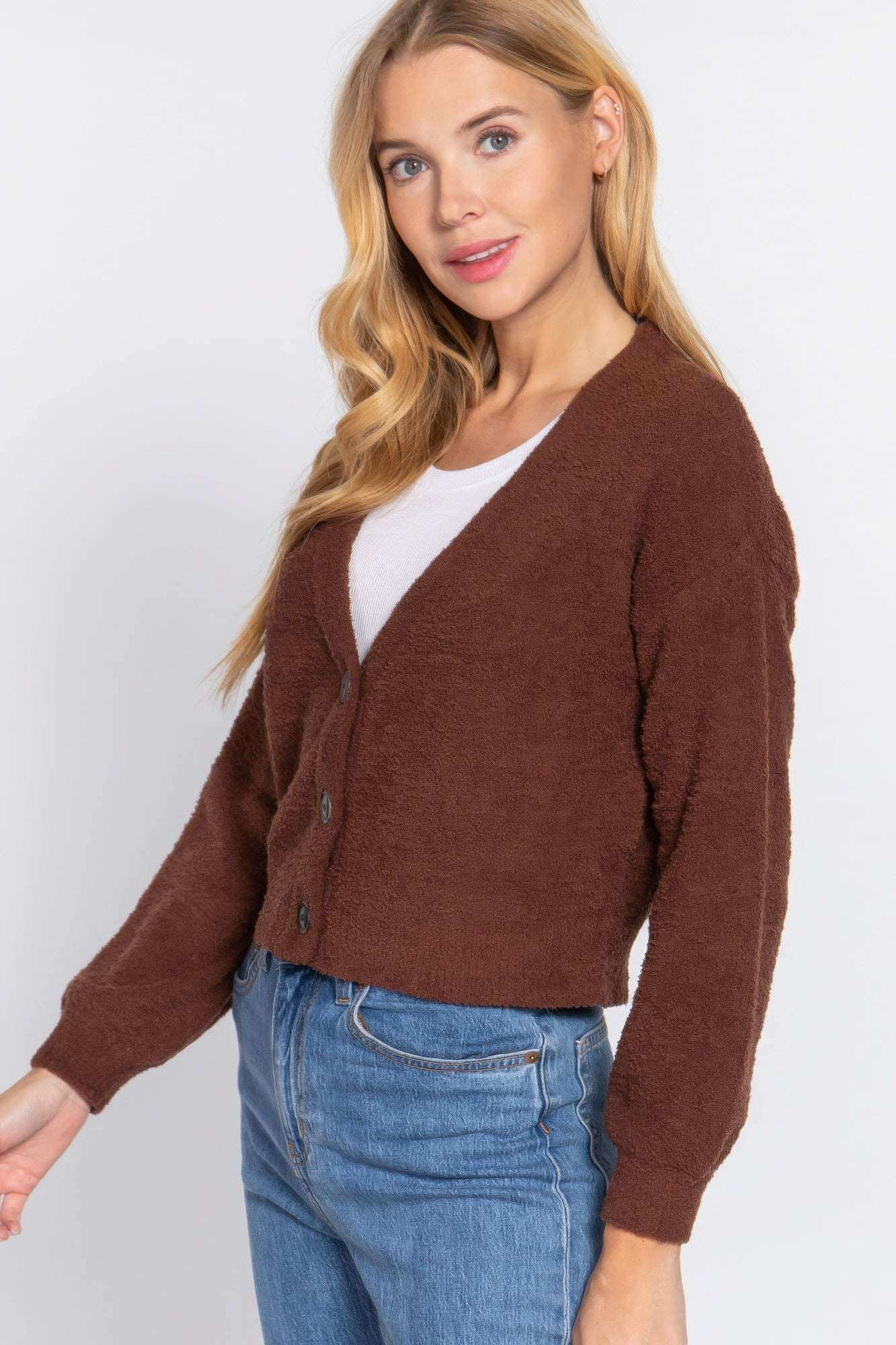 Long Slv V-neck Sweater Cardigan - The Diva Goddess