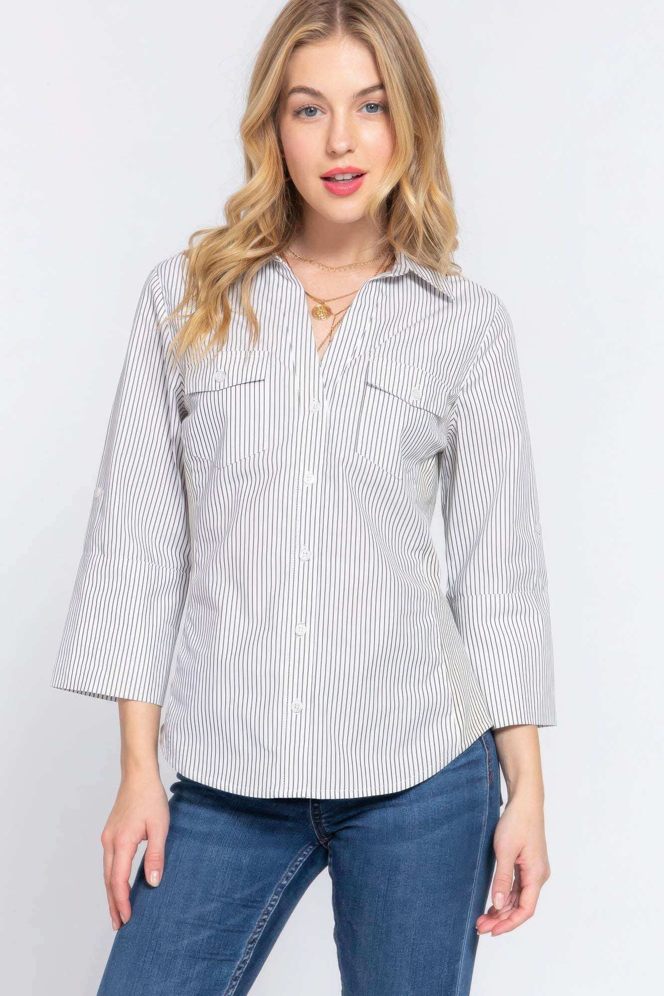 Long Slv Y/d Stripe Woven Shirt - The Diva Goddess