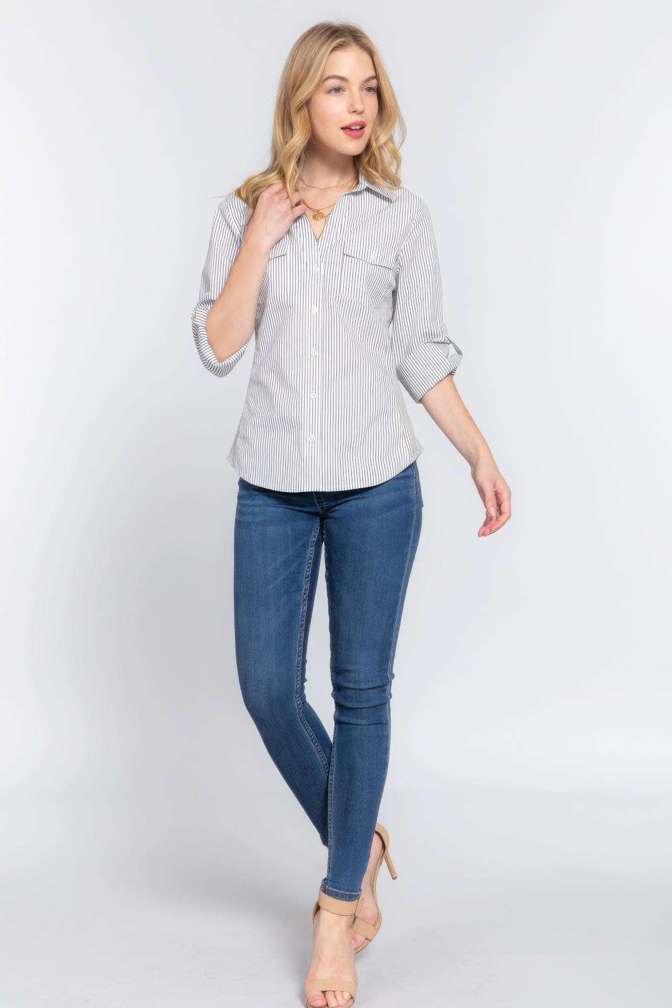 Long Slv Y/d Stripe Woven Shirt - The Diva Goddess