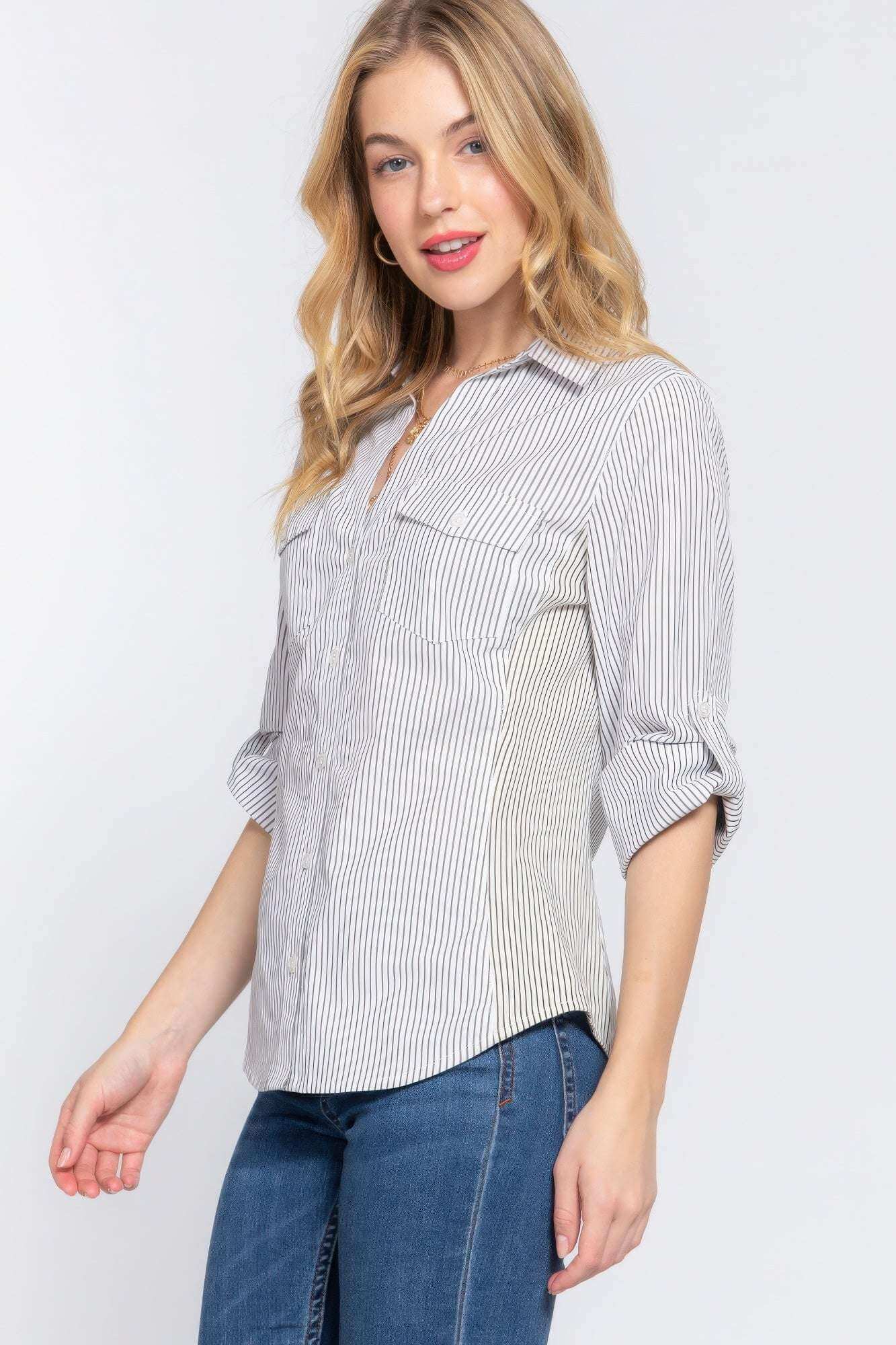 Long Slv Y/d Stripe Woven Shirt - The Diva Goddess