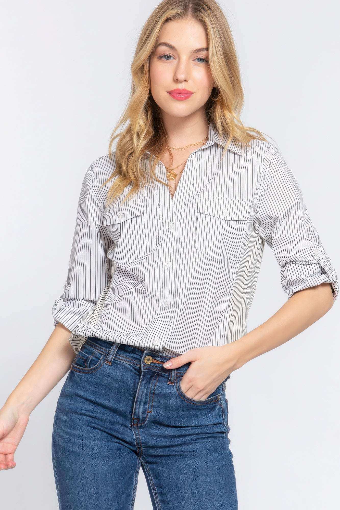 Long Slv Y/d Stripe Woven Shirt - The Diva Goddess