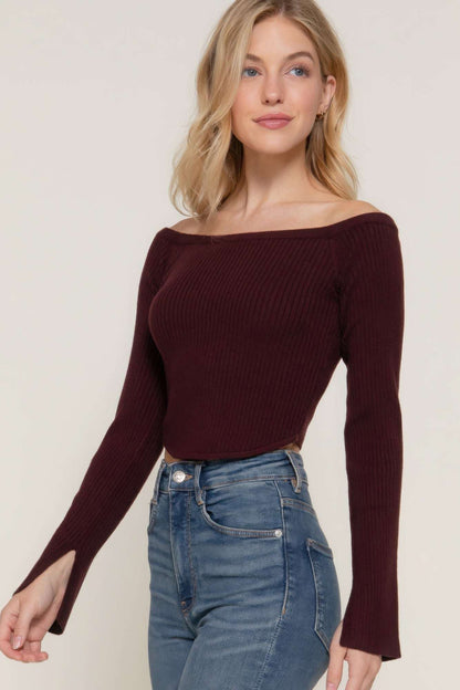 Long flare slv off shoulder sweater - The Diva Goddess