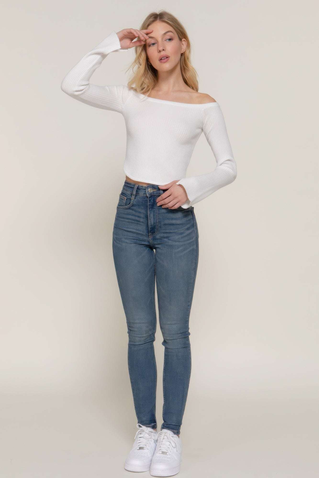 Long flare slv off shoulder sweater - The Diva Goddess