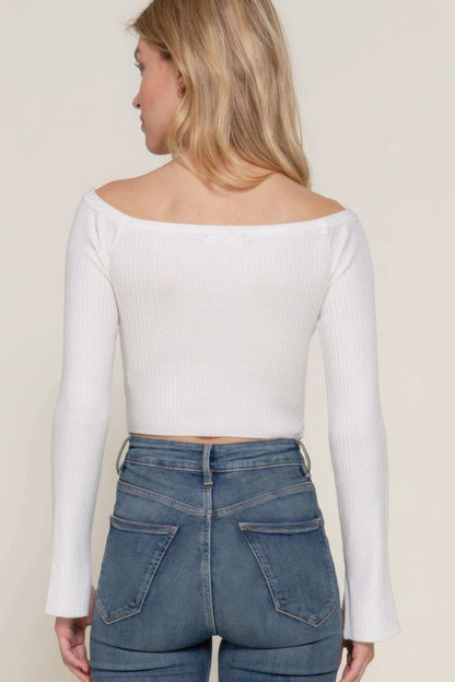 Long flare slv off shoulder sweater - The Diva Goddess