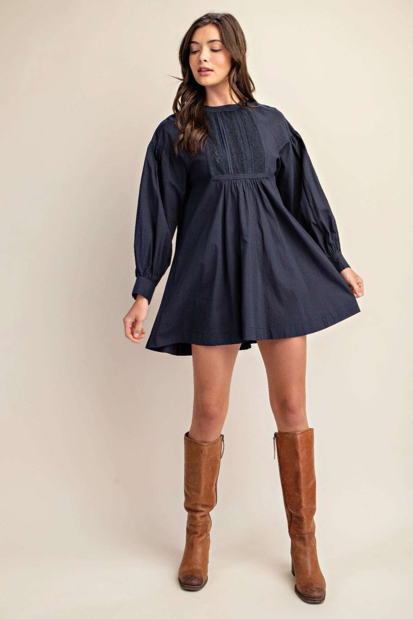 Long sleeve mini dress with lace detail - The Diva Goddess