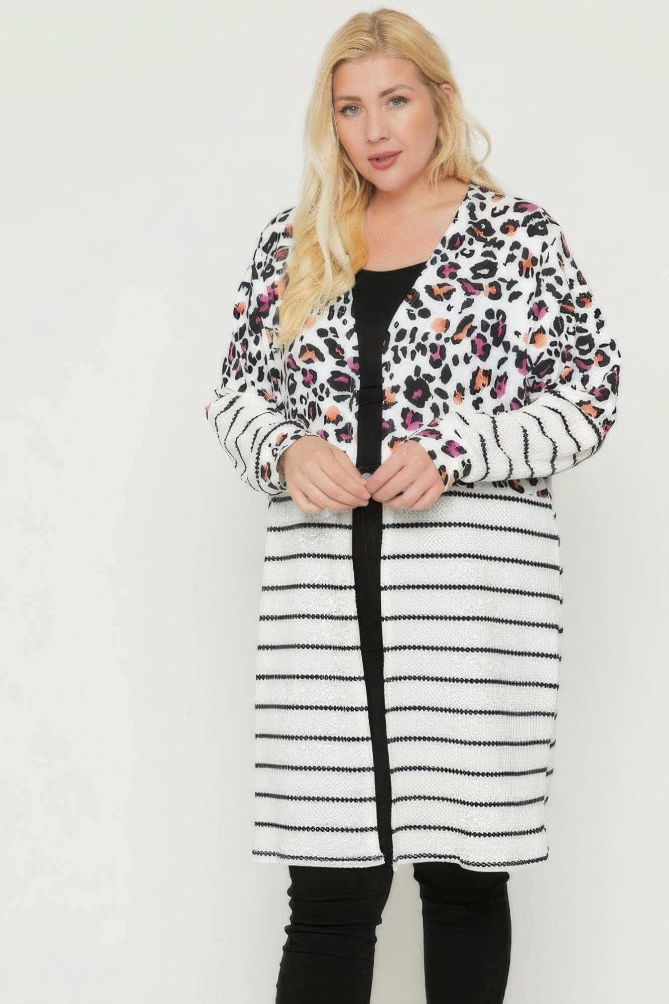 Long sleeves print-striped cardigan - The Diva Goddess